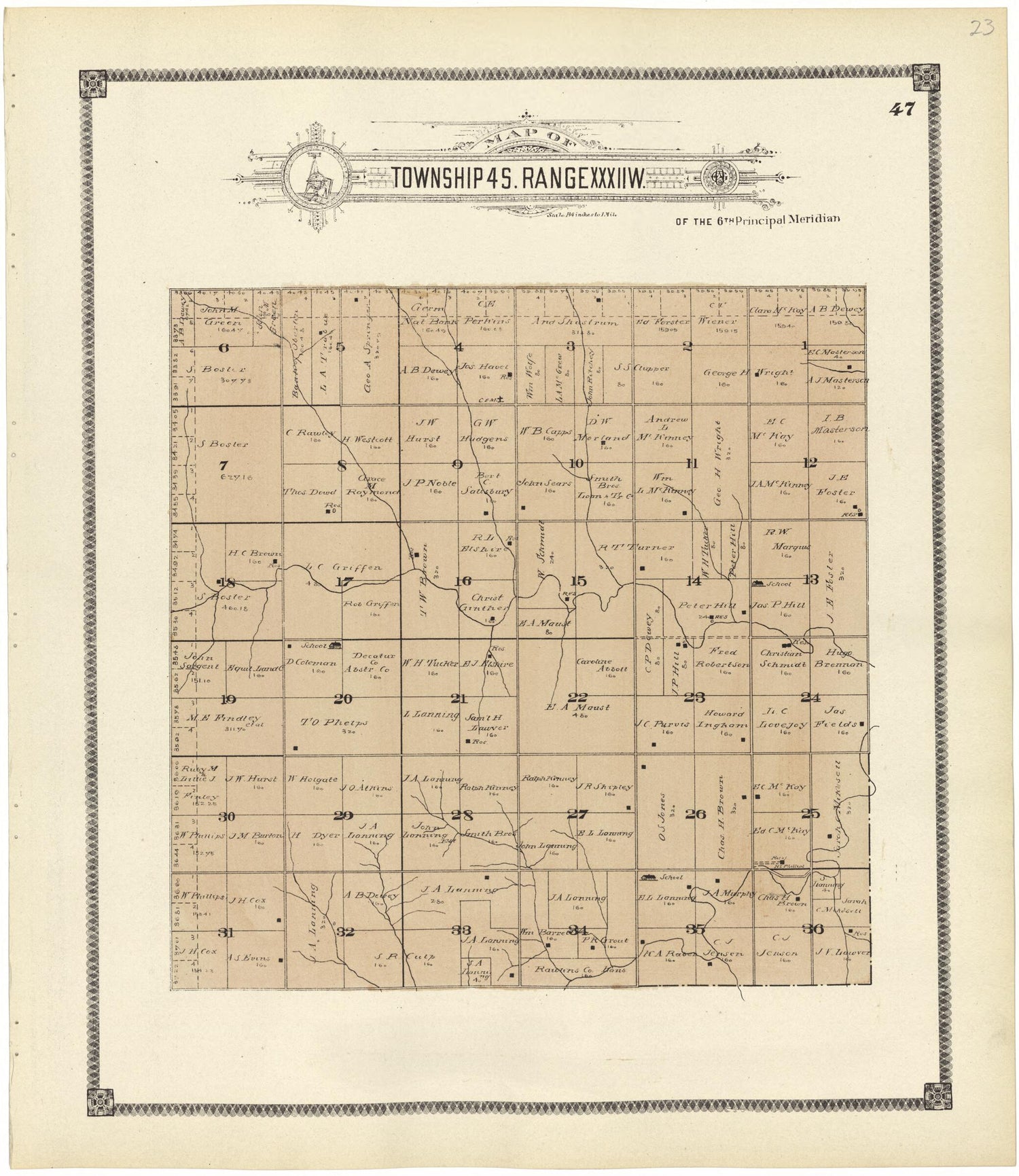 This old map of Map of Township 4 S. Range XXXII W. from Standard Atlas of Rawlins County, Kansas from 1906 was created by  Geo. A. Ogle &amp; Co in 1906