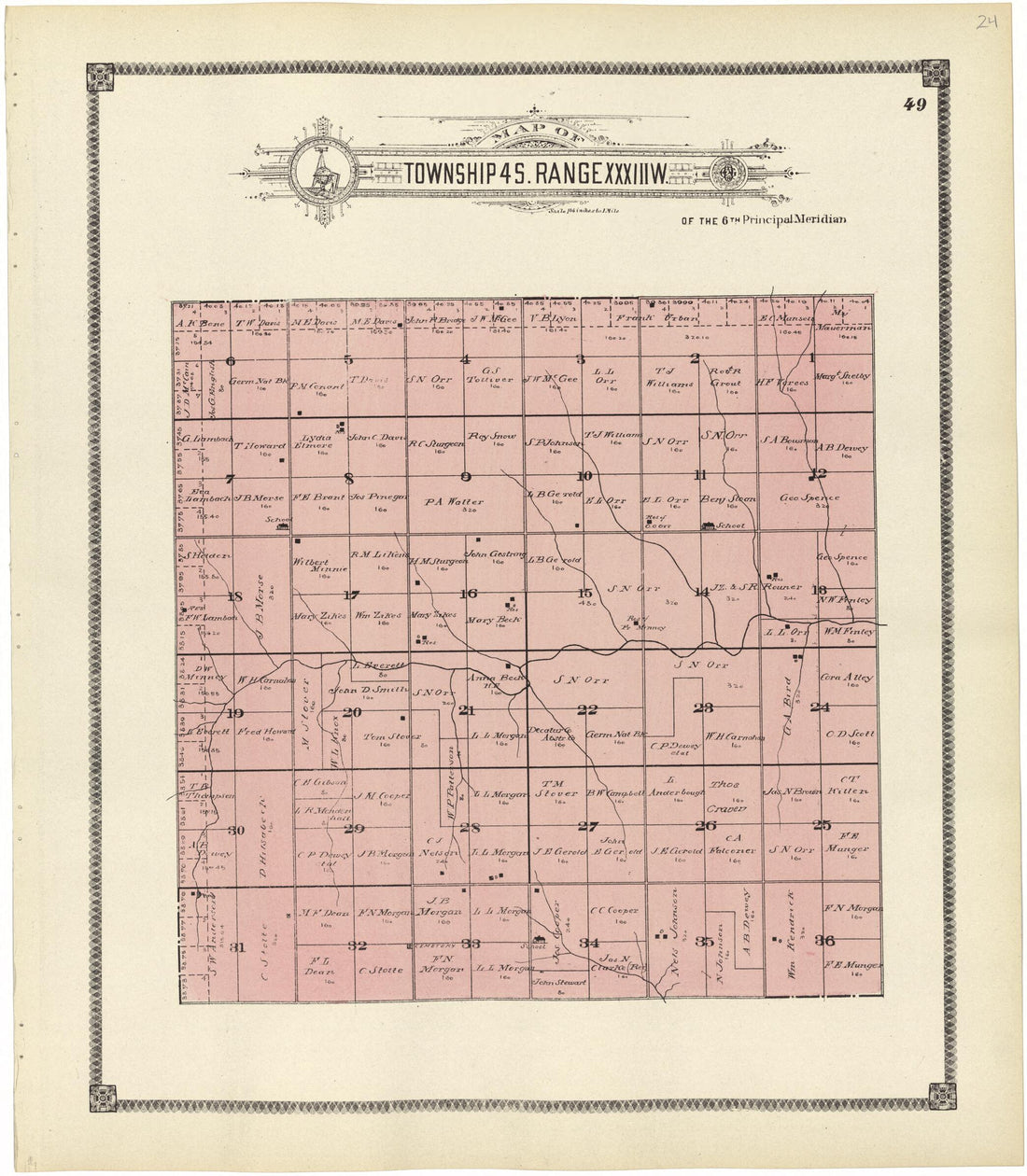 This old map of Map of Township 4 S. Range XXXIII W. from Standard Atlas of Rawlins County, Kansas from 1906 was created by  Geo. A. Ogle &amp; Co in 1906