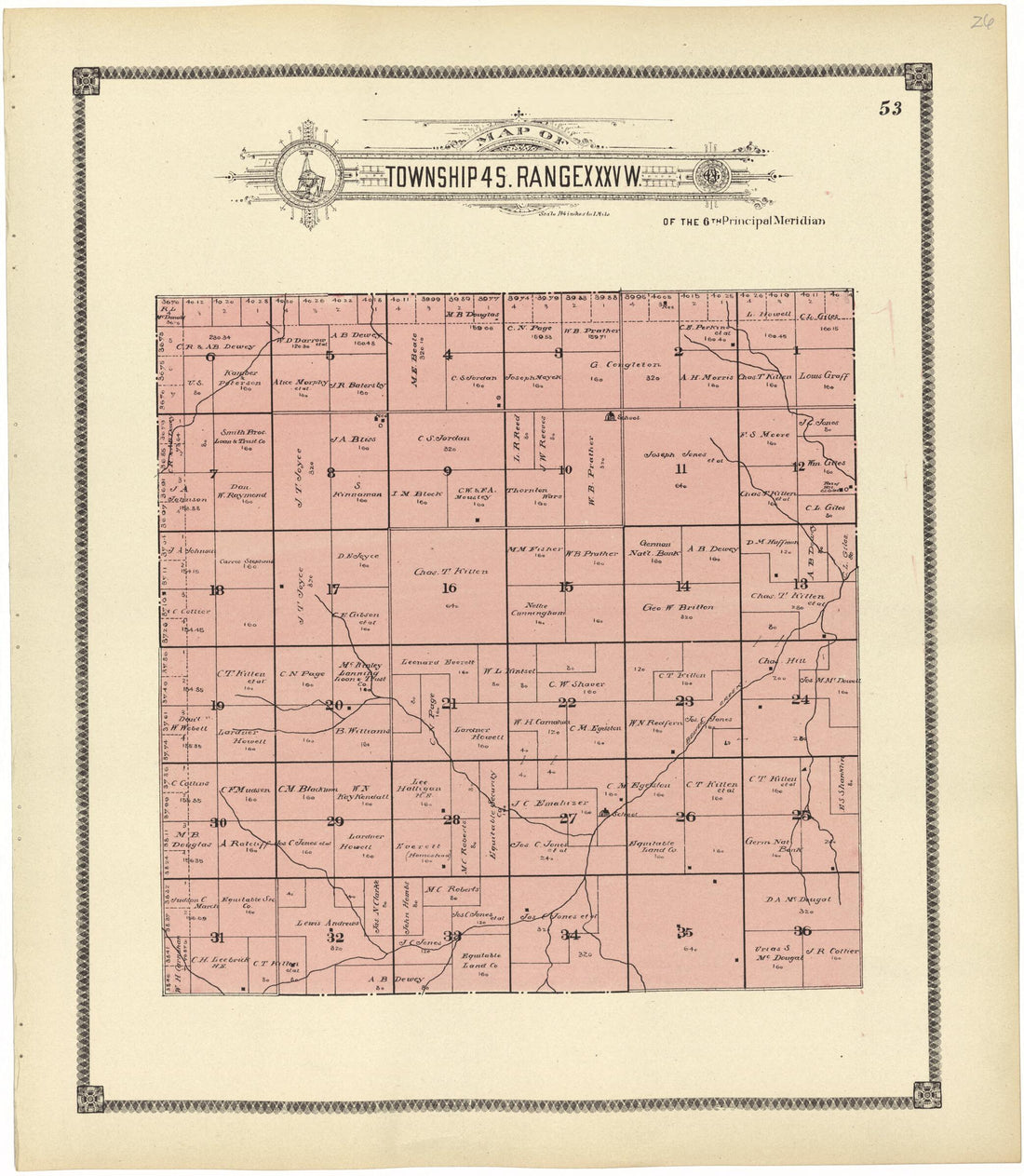 This old map of Map of Township 4 S. Range XXXV W. from Standard Atlas of Rawlins County, Kansas from 1906 was created by  Geo. A. Ogle &amp; Co in 1906