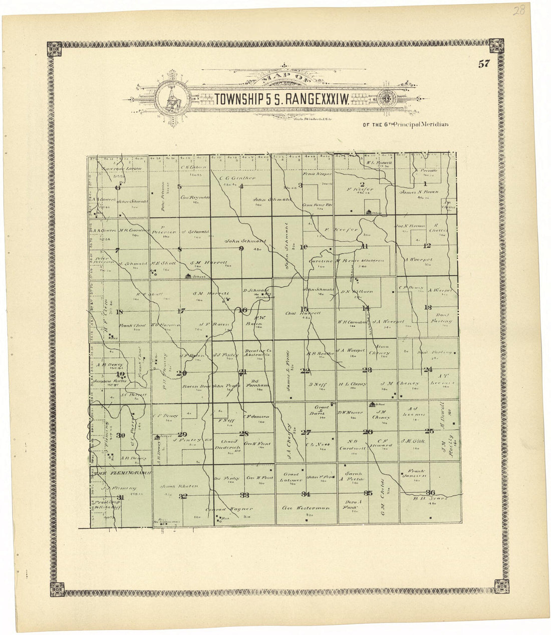 This old map of Map of Township 5 S. Range XXXI W. from Standard Atlas of Rawlins County, Kansas from 1906 was created by  Geo. A. Ogle &amp; Co in 1906