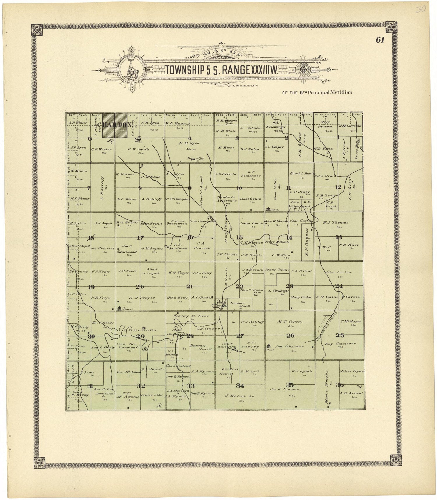 This old map of Map of Township 5 S. Range XXXIII W. from Standard Atlas of Rawlins County, Kansas from 1906 was created by  Geo. A. Ogle &amp; Co in 1906
