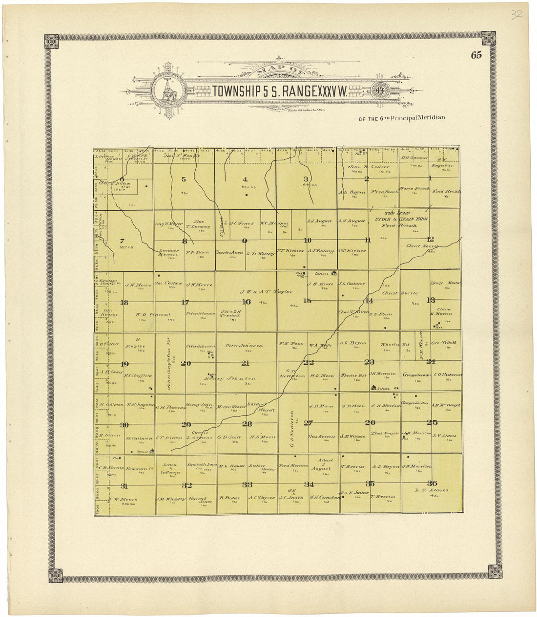 This old map of Map of Township 5 S. Range XXXV W. from Standard Atlas of Rawlins County, Kansas from 1906 was created by  Geo. A. Ogle &amp; Co in 1906