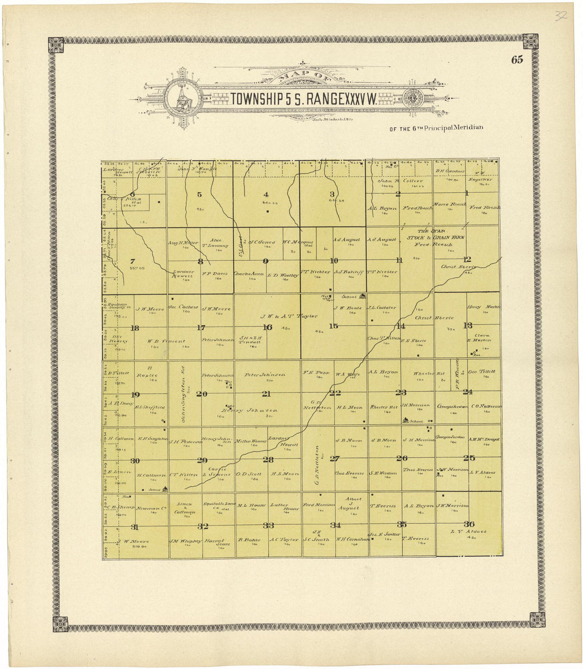 Map of Township 5 S. Range XXXV W. from Standard Atlas of Rawlins County, Kansas 1906 by Relic Map Company