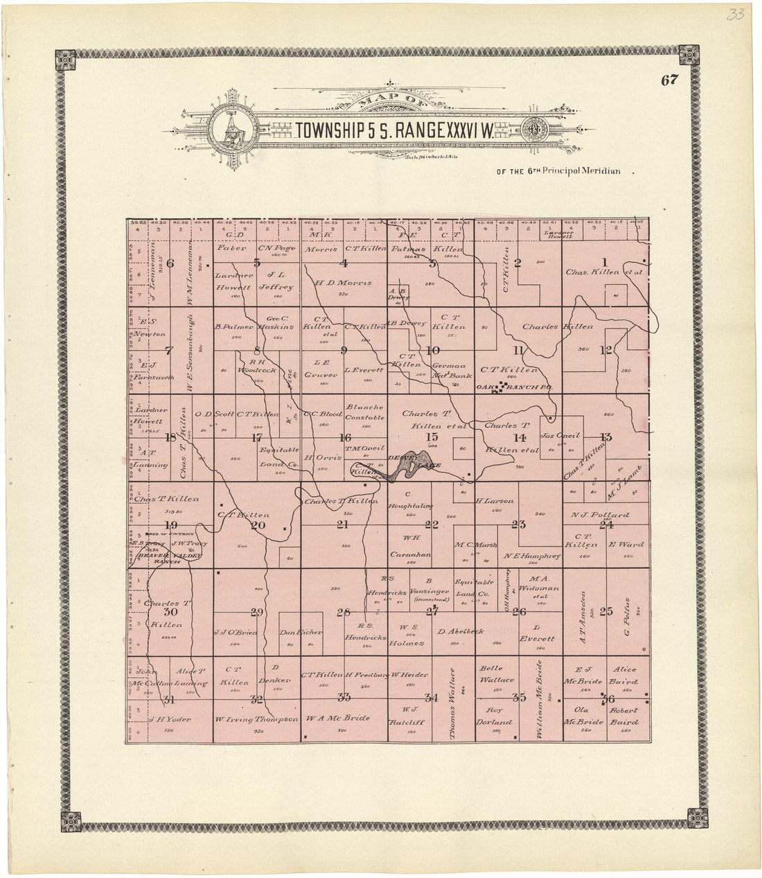 This old map of Map of Township 5 S. Range XXXVI W. from Standard Atlas of Rawlins County, Kansas from 1906 was created by  Geo. A. Ogle &amp; Co in 1906