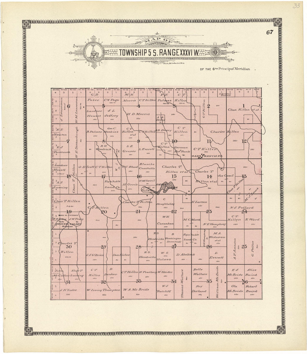 Map of Township 5 S. Range XXXVI W. from Standard Atlas of Rawlins County, Kansas 1906 by Relic Map Company