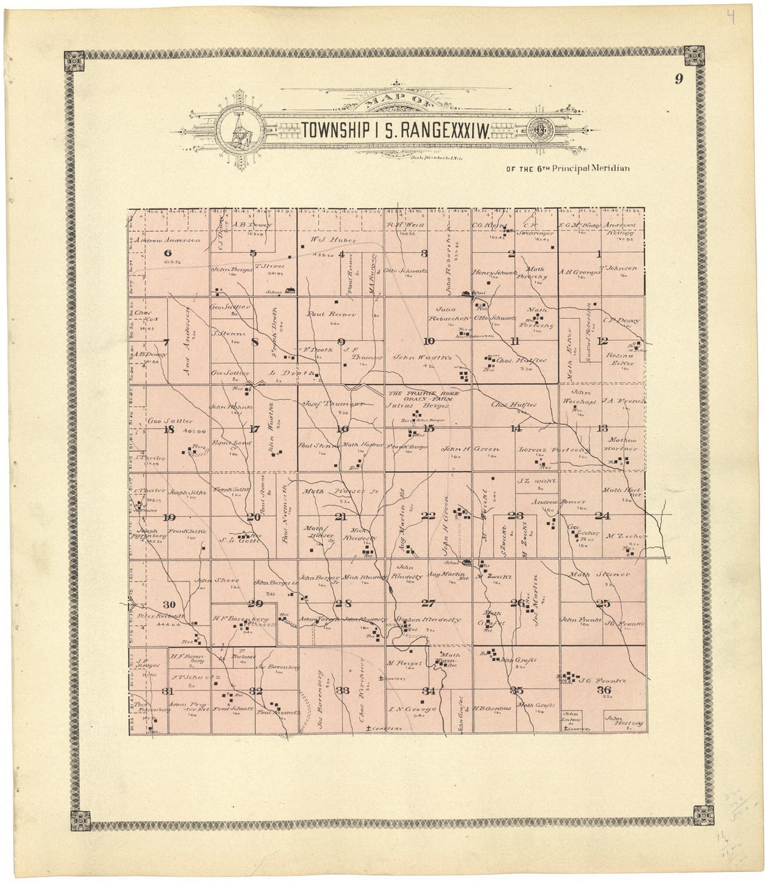 This old map of Map of Township 1 S. Range XXXI W. from Standard Atlas of Rawlins County, Kansas from 1906 was created by  Geo. A. Ogle &amp; Co in 1906