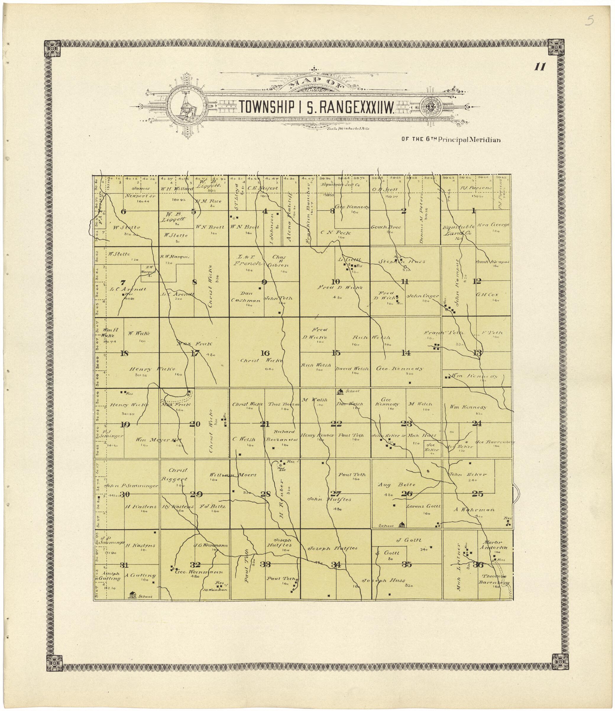 This old map of Map of Township 1 S. Range XXXII W. from Standard Atlas of Rawlins County, Kansas from 1906 was created by  Geo. A. Ogle &amp; Co in 1906