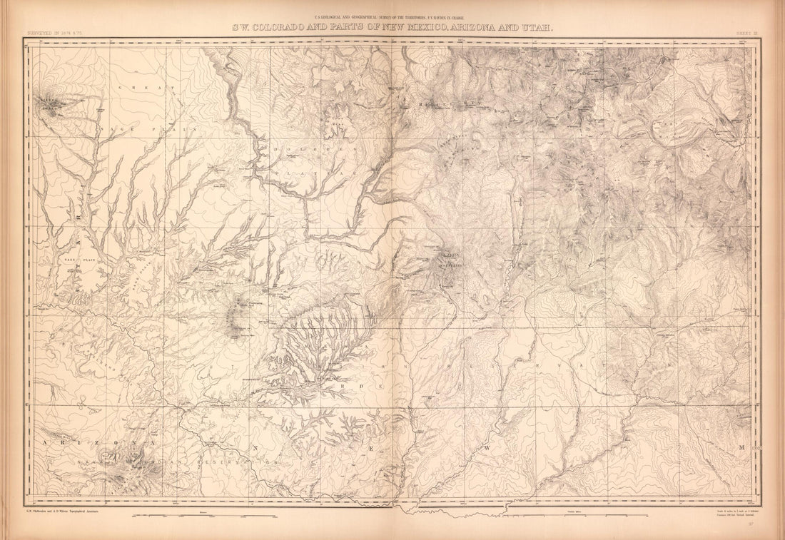 This old map of Sheet IX: SW. Colorado and Parts of New Mexico, Arizona and Utah from Geological and Geographical Atlas of Colorado and Portions of Adjacent Territory, from 1877 was created by F. V. (Ferdinand Vandeveer) Hayden in 1877