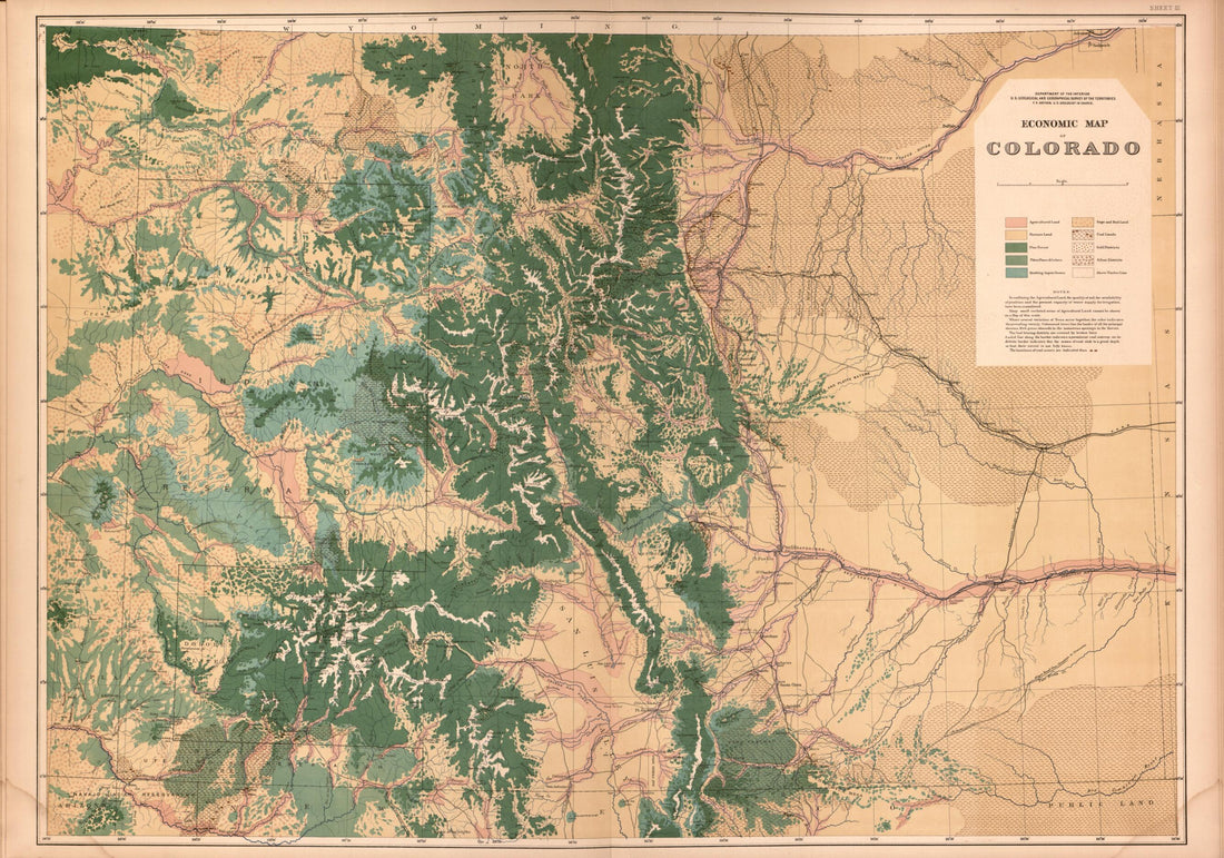 This old map of Sheet III: Economic Map of Colorado from Geological and Geographical Atlas of Colorado and Portions of Adjacent Territory, from 1877 was created by F. V. (Ferdinand Vandeveer) Hayden in 1877