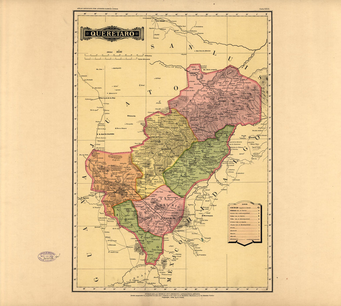 This old map of Queretaro from Atlas Mexicano. from 1884 was created by Antonio García Cubas in 1884