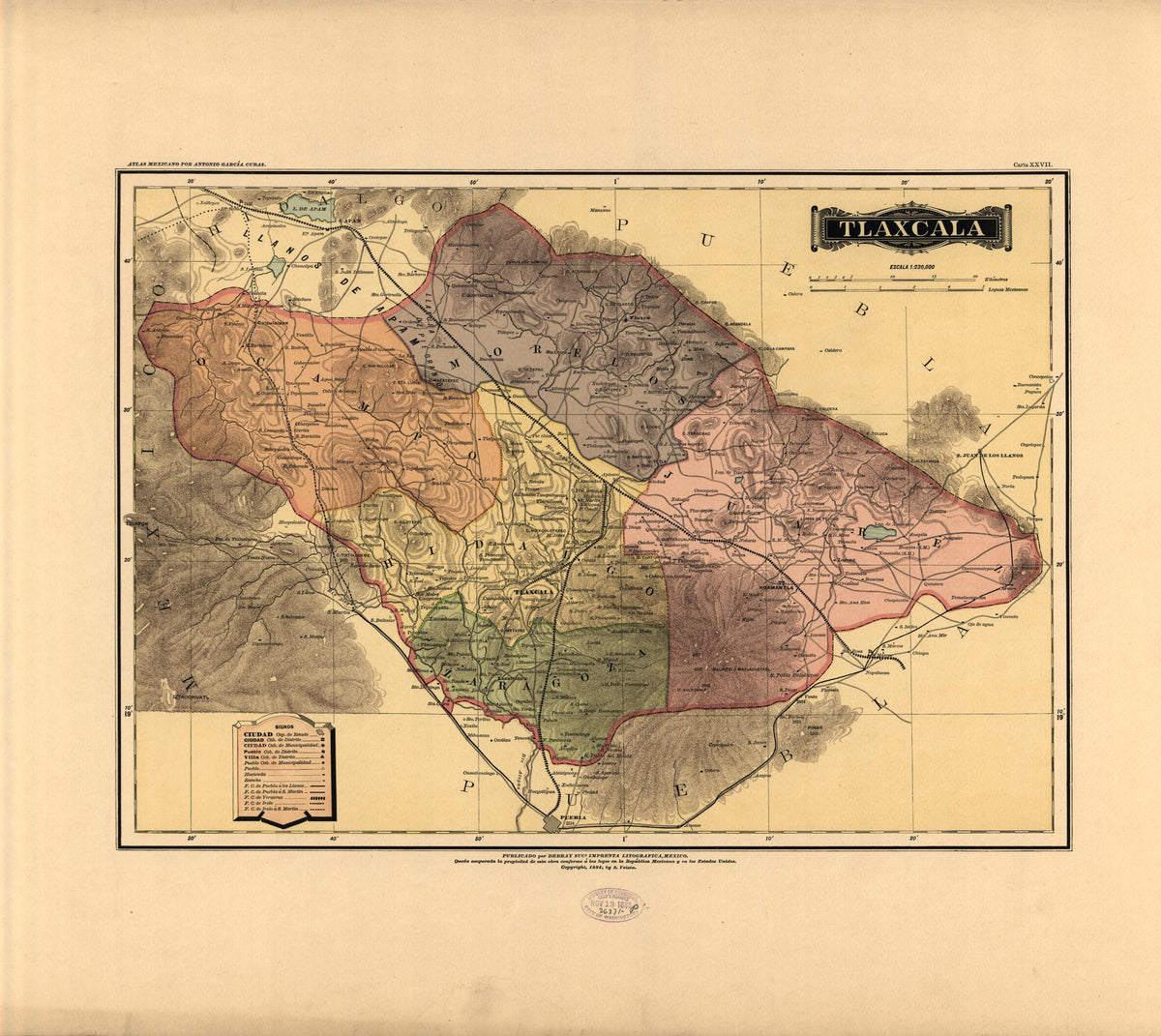 Tlaxcala from Atlas Mexicano. 1884 by Relic Map Company
