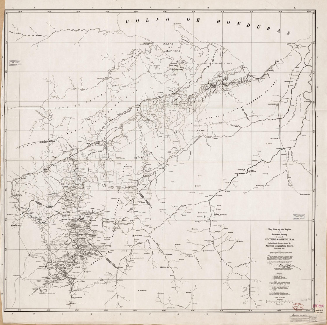 This old map of Sheet 1 - Map Showing the Region of an Economic Survey In Parts of Guatemala and Honduras from Maps of Guatemala-Honduras Boundary. from 1918 was created by  in 1918