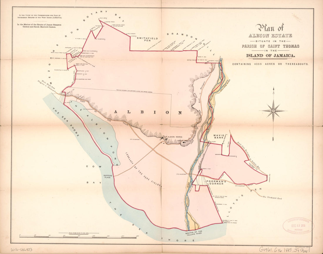 This old map of Plan of Albion Estate from Encumbered Estates In the West Indies (Jamaica) from 1889 was created by W. W. Jenkinson in 1889
