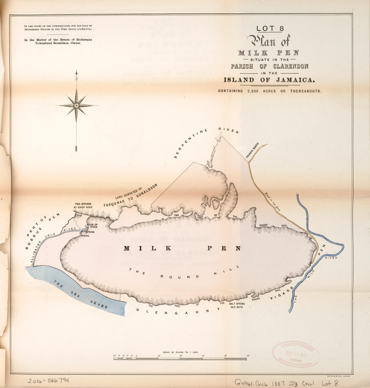 Lot 8 Plan of Milk Pen from Encumbered Estates In the West Indies (Jamaica) 1887 by Relic Map Company