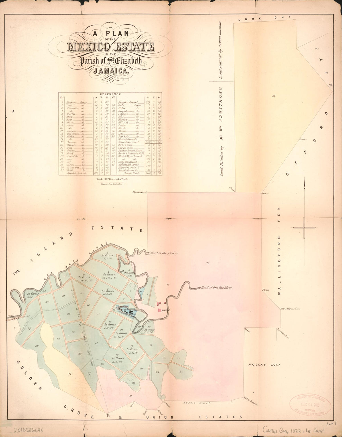 A Plan of the Mexico Estate from Encumbered Estates In the West Indies (Jamaica) 1862 by Relic Map Company