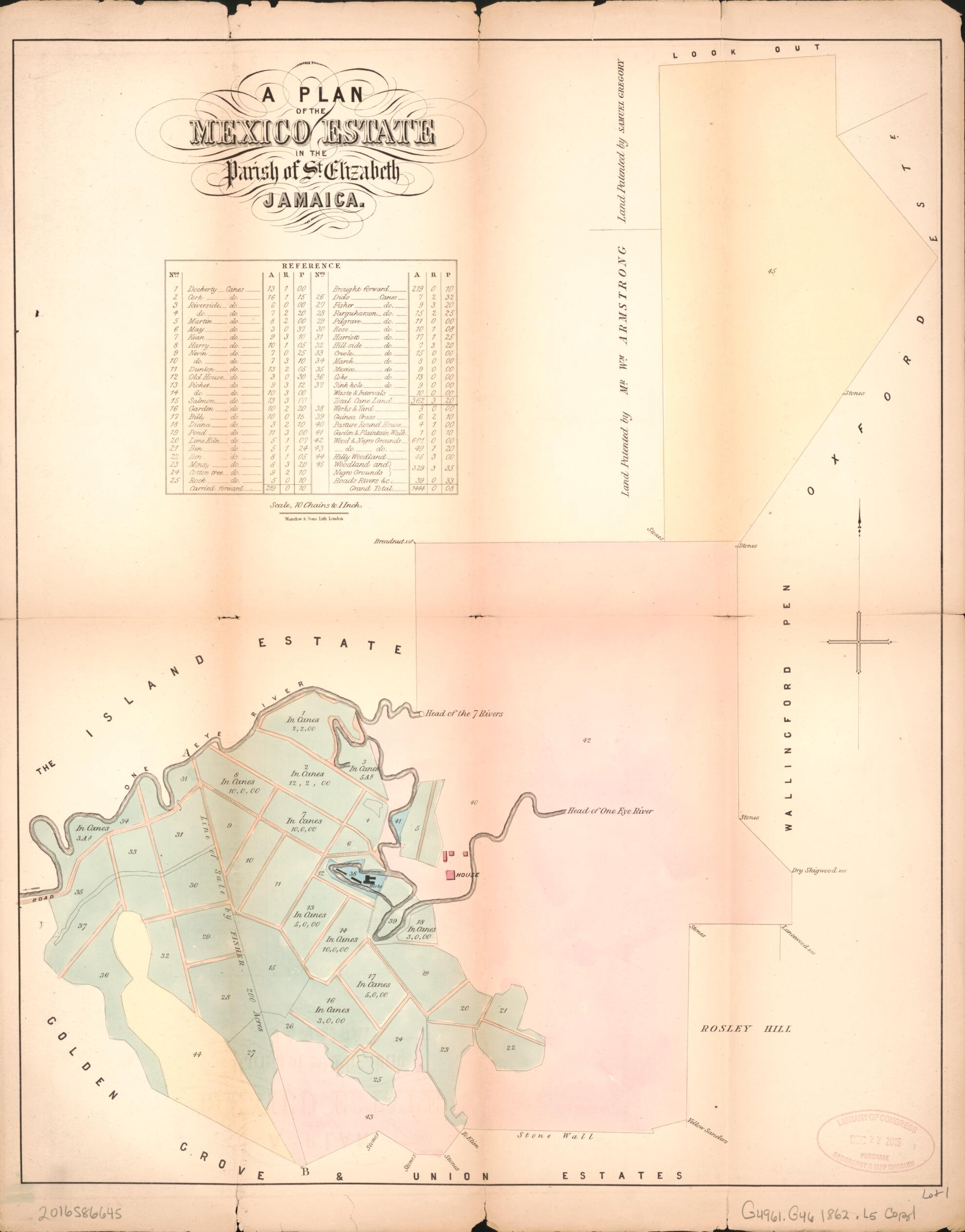 This old map of A Plan of the Mexico Estate from Encumbered Estates In the West Indies (Jamaica) from 1862 was created by Son &amp; Cheffins (Firm) Leifchild in 1862