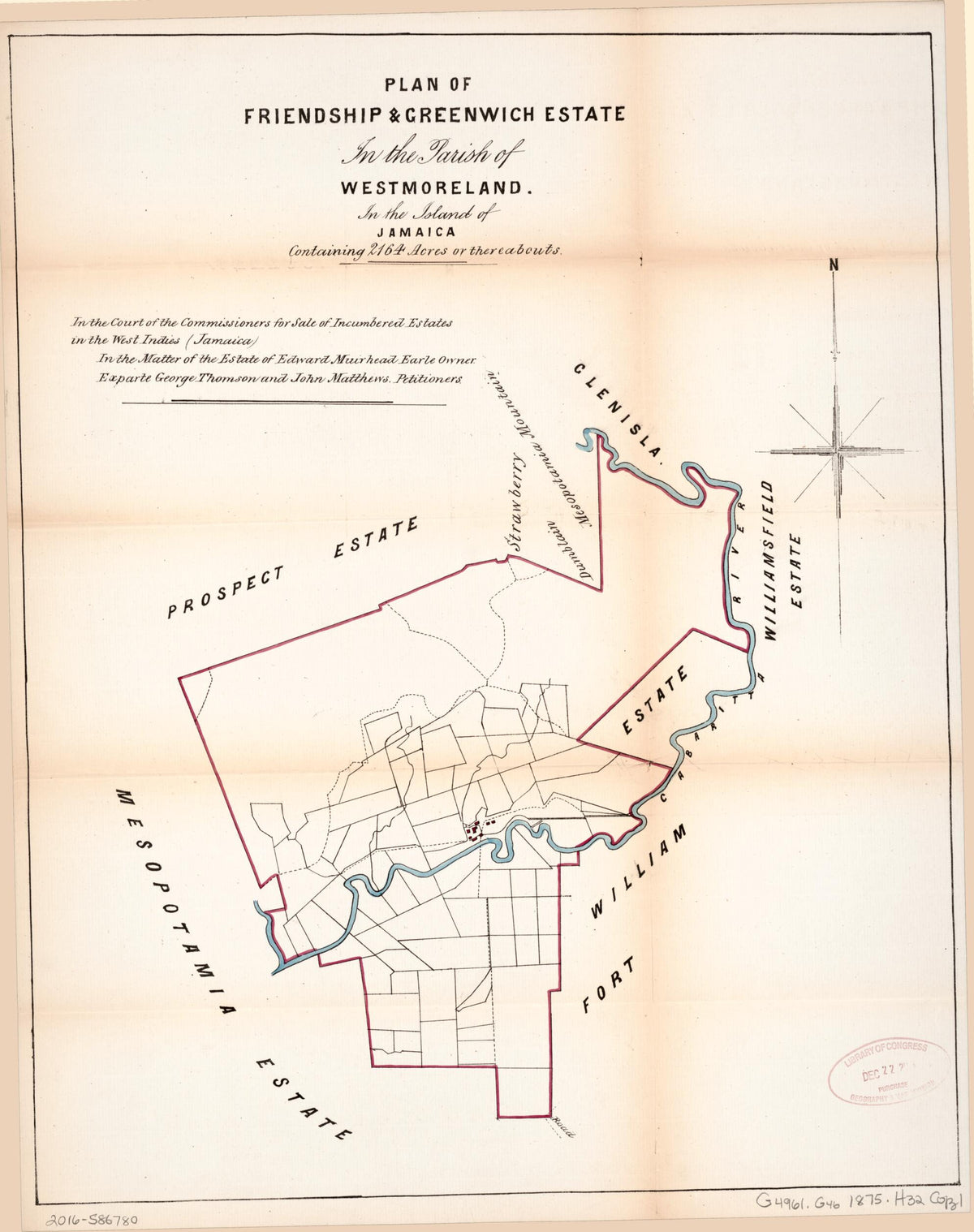 Plan of Friendship and Greenwich Estate from Encumbered Estates In the West Indies (Jamaica) 1875 by Relic Map Company