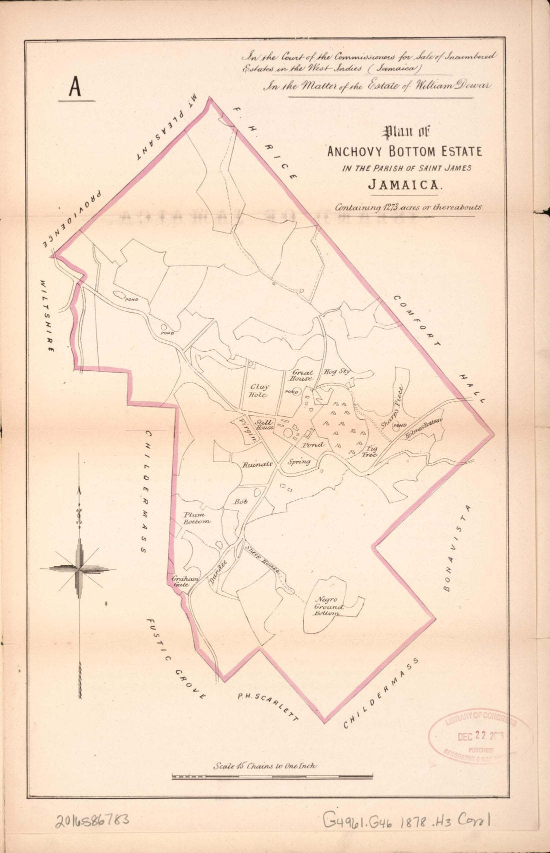 This old map of Plan of Anchovy Bottom Estate from Encumbered Estates In the West Indies (Jamaica) from 1878 was created by Vaughan &amp; Jenkinson (Firm) Hards in 1878