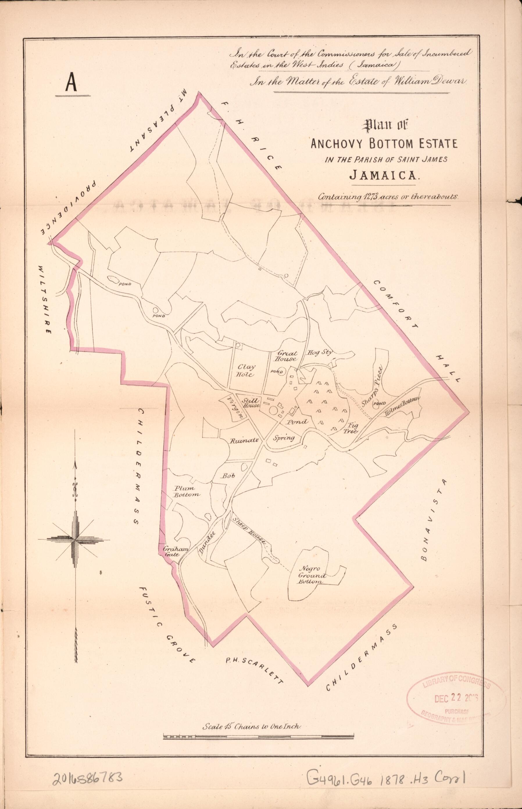 This old map of Plan of Anchovy Bottom Estate from Encumbered Estates In the West Indies (Jamaica) from 1878 was created by Vaughan &amp; Jenkinson (Firm) Hards in 1878