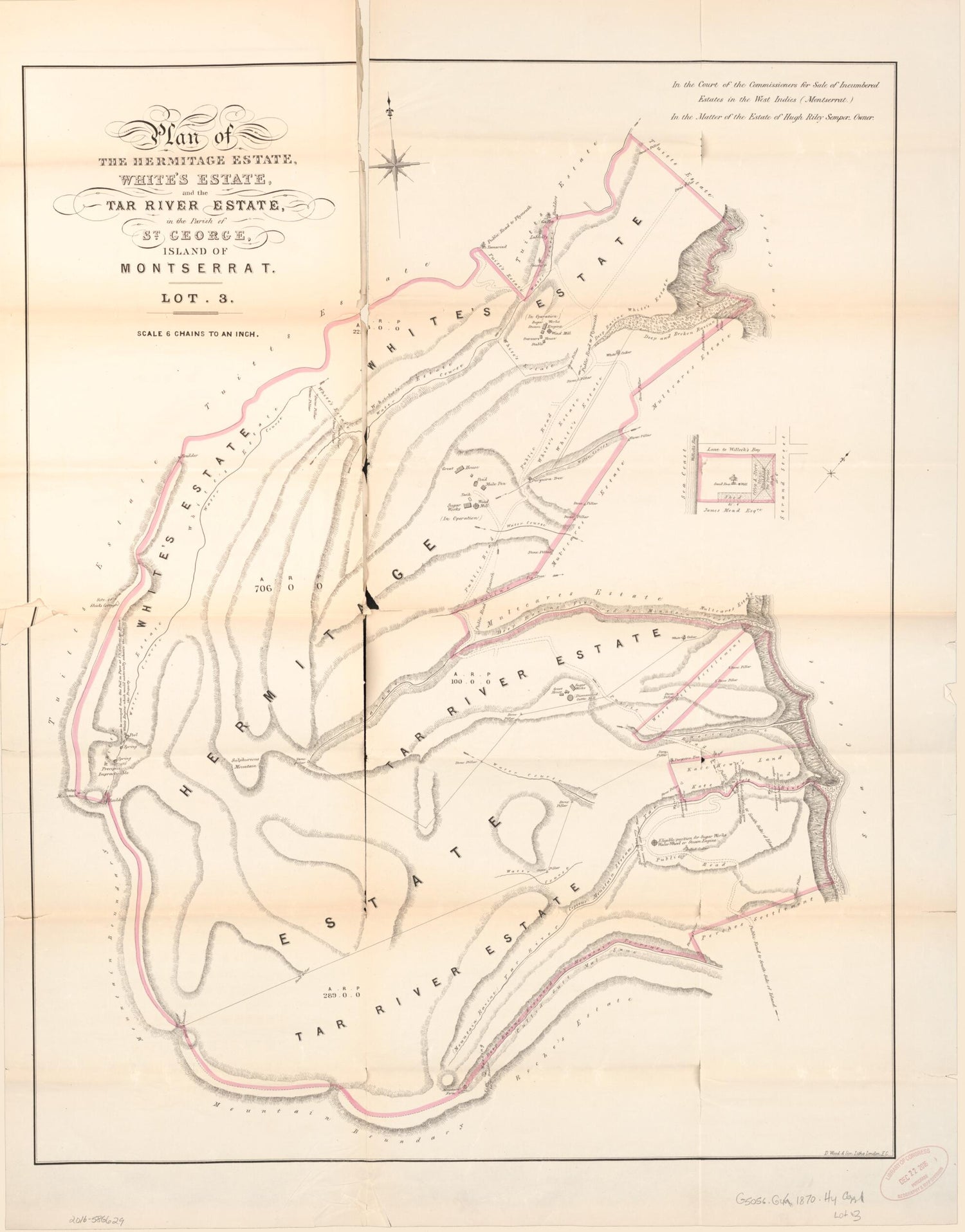 This old map of Plan of the Hermitage Estate from Encumbered Estates In the West Indies (Montserrat) from 1870 was created by Vaughan &amp; Leifchild (Firm) Hards in 1870