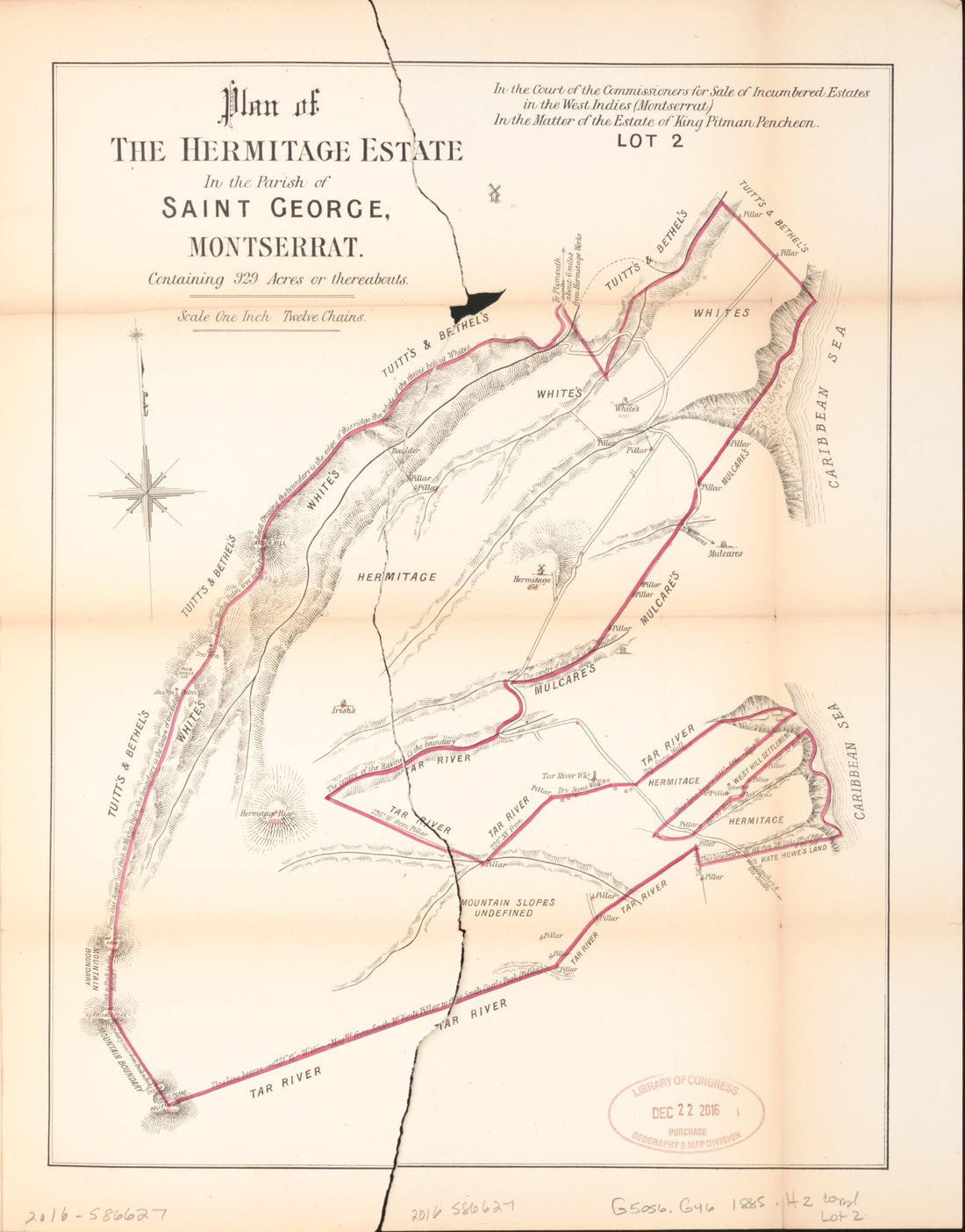 This old map of Plan of the Hermitage Estate from Encumbered Estates In the West Indies (Montserrat) from 1885 was created by  Hards &amp; Jenkinson (Firm) in 1885