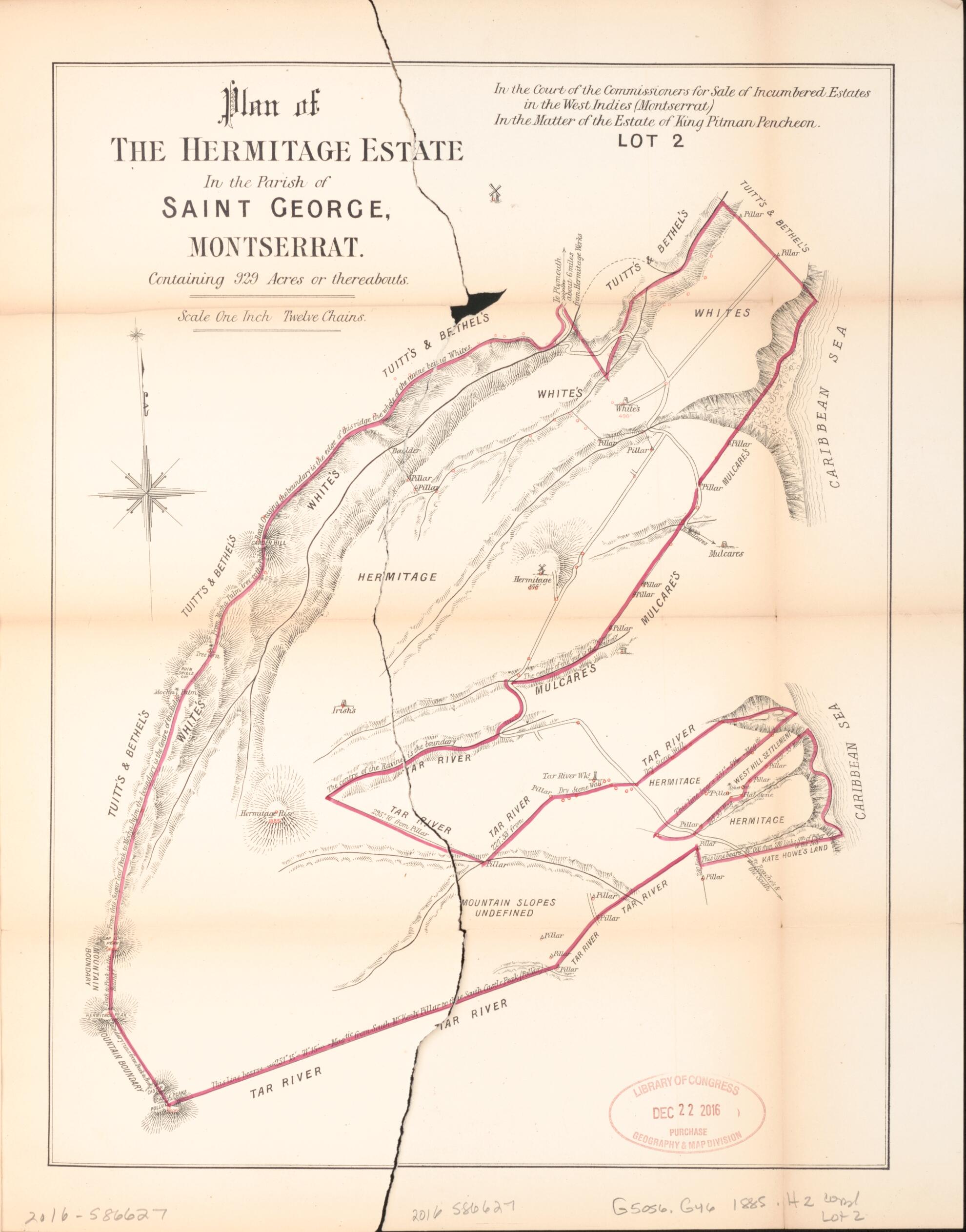 This old map of Plan of the Hermitage Estate from Encumbered Estates In the West Indies (Montserrat) from 1885 was created by  Hards &amp; Jenkinson (Firm) in 1885