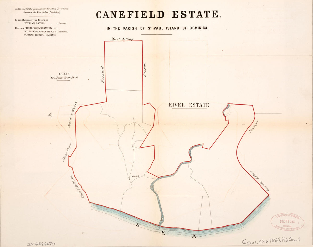 Canefield Estate from Encumbered Estates In the West Indies (Dominica) 1869 by Relic Map Company