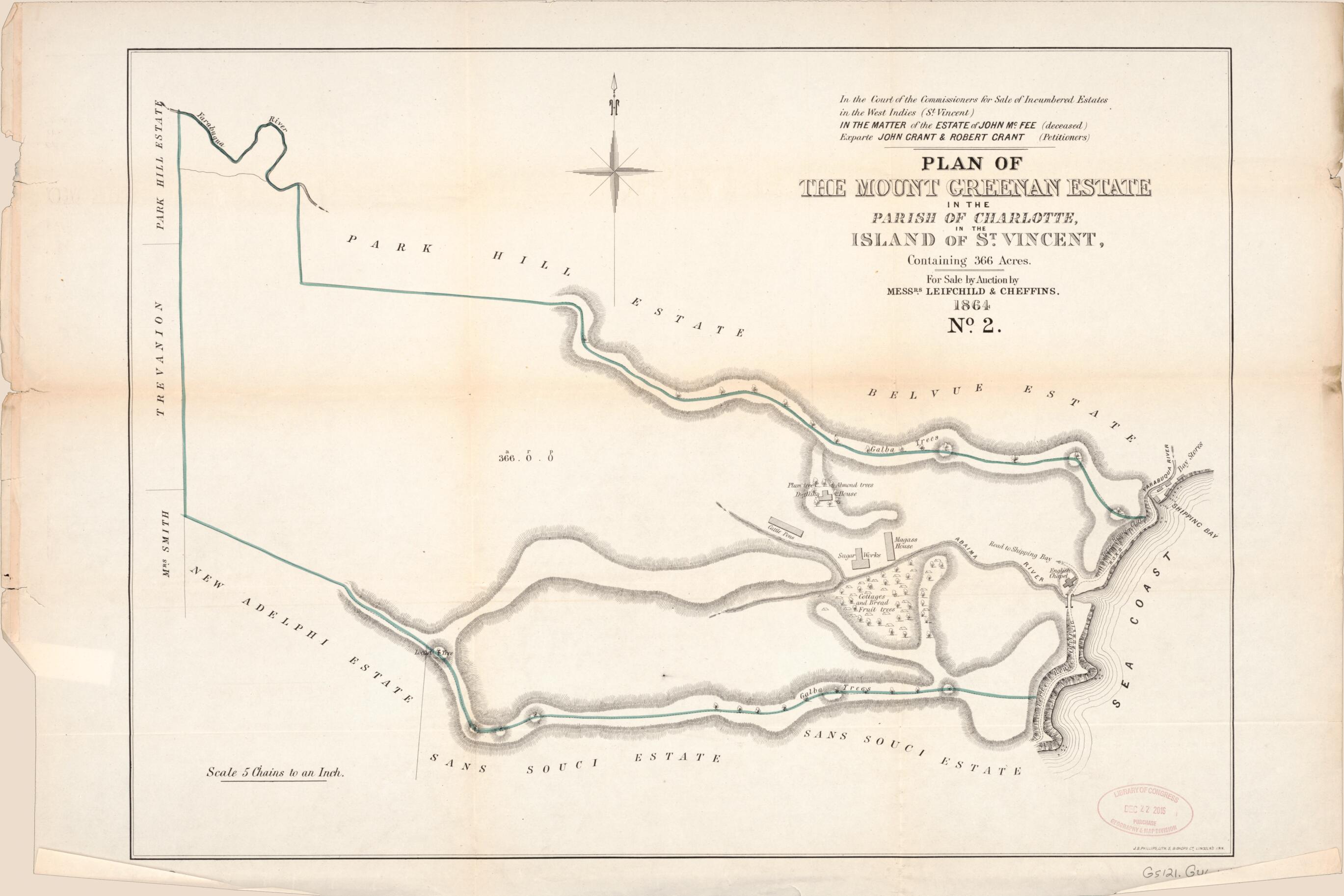 This old map of Plan of the Mount Greenan Estate from Encumbered Estates In the West Indies (St. Vincent) from 1864 was created by Henry James Stonor in 1864