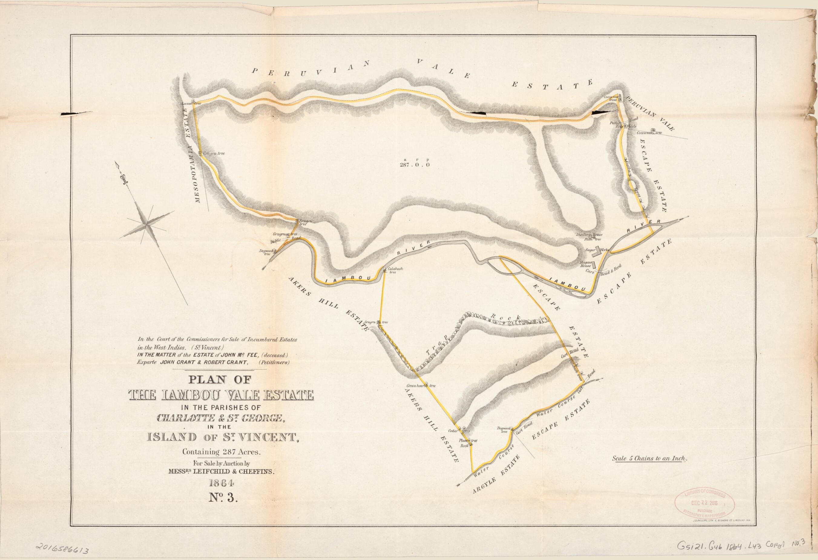 This old map of Plan of the Iambou Vale Estate from Encumbered Estates In the West Indies (St. Vincent) from 1864 was created by Henry James Stonor in 1864