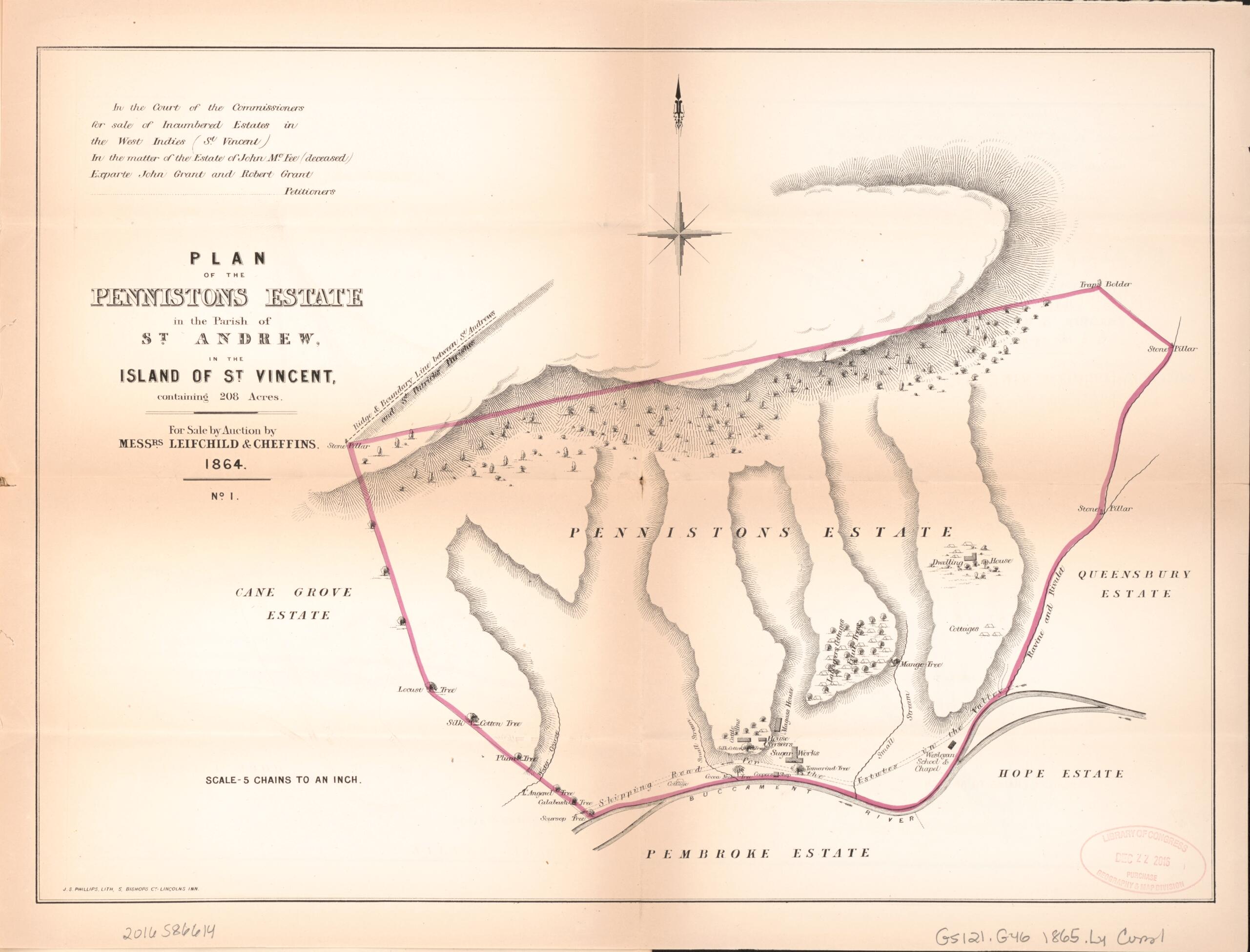 This old map of Plan of the Pennistons Estate from Encumbered Estates In the West Indies (St. Vincent) from 1865 was created by Henry James Stonor in 1865