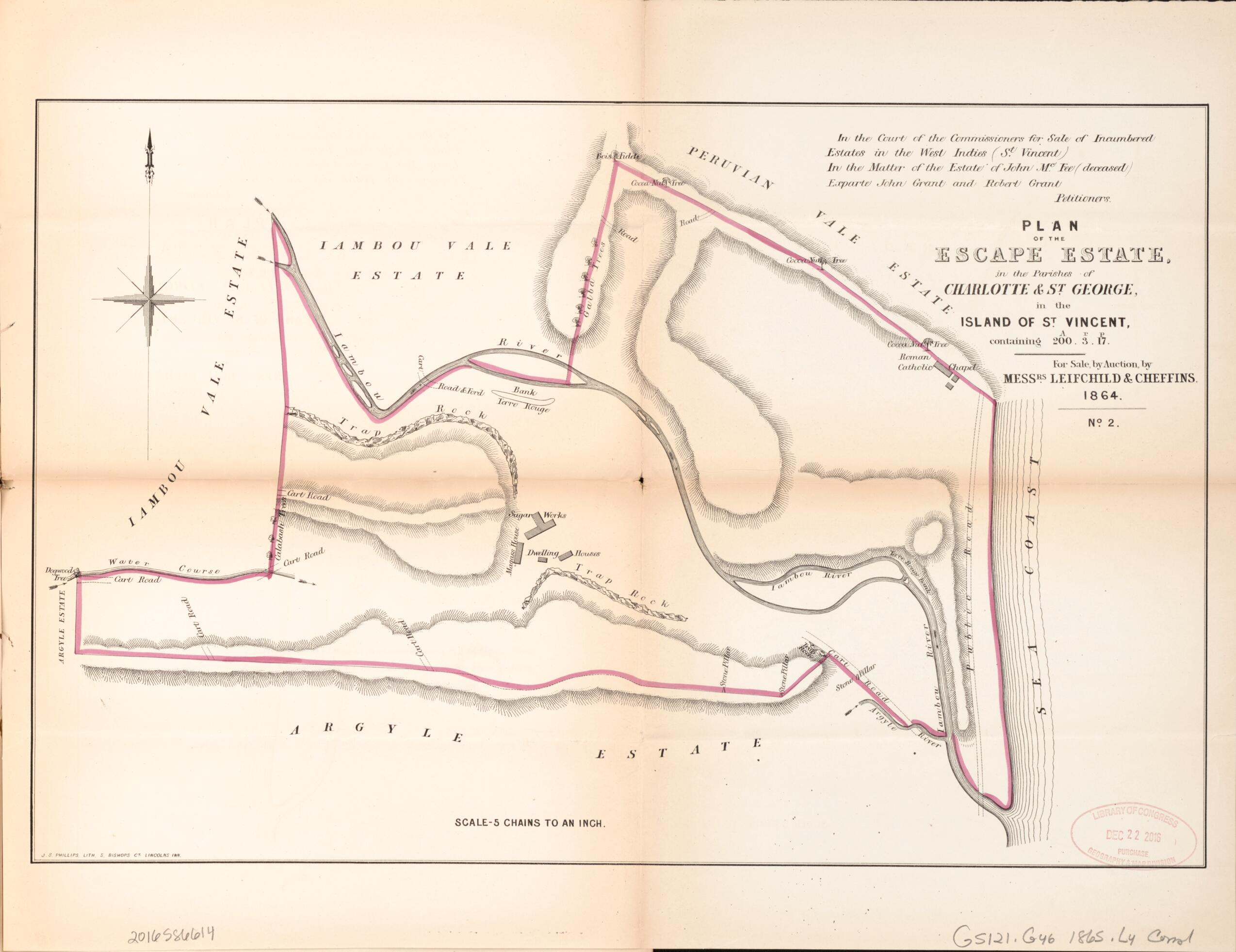 This old map of Plan of the Escape Estate from Encumbered Estates In the West Indies (St. Vincent) from 1865 was created by Henry James Stonor in 1865