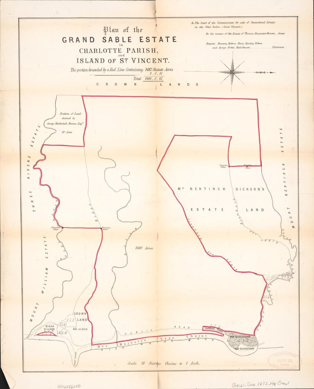 This old map of Plan of the Grand Sable Estate from Encumbered Estates In the West Indies (St. Vincent) from 1872 was created by Vaughan &amp; Leifchild (Firm) Hards in 1872