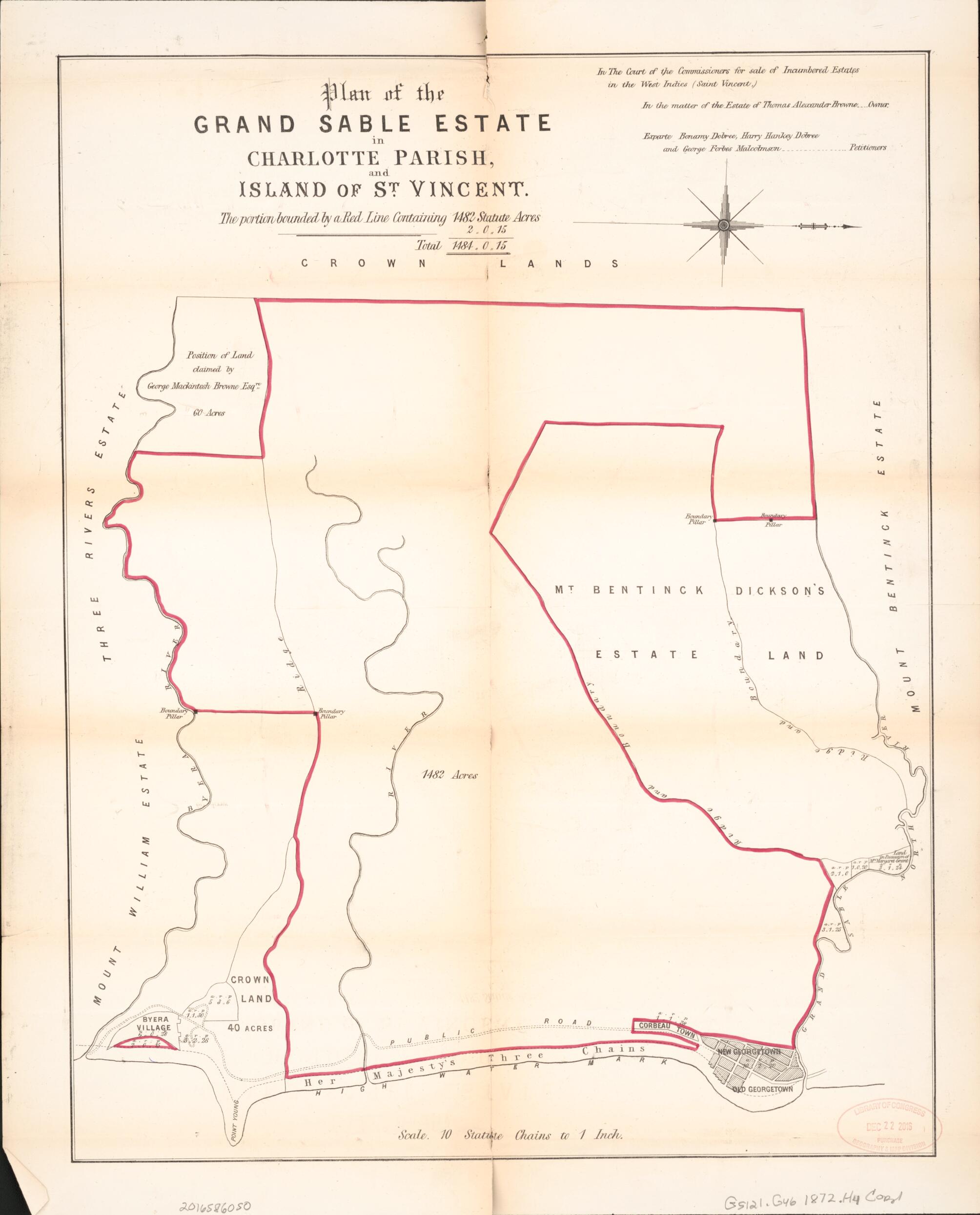 This old map of Plan of the Grand Sable Estate from Encumbered Estates In the West Indies (St. Vincent) from 1872 was created by Vaughan &amp; Leifchild (Firm) Hards in 1872