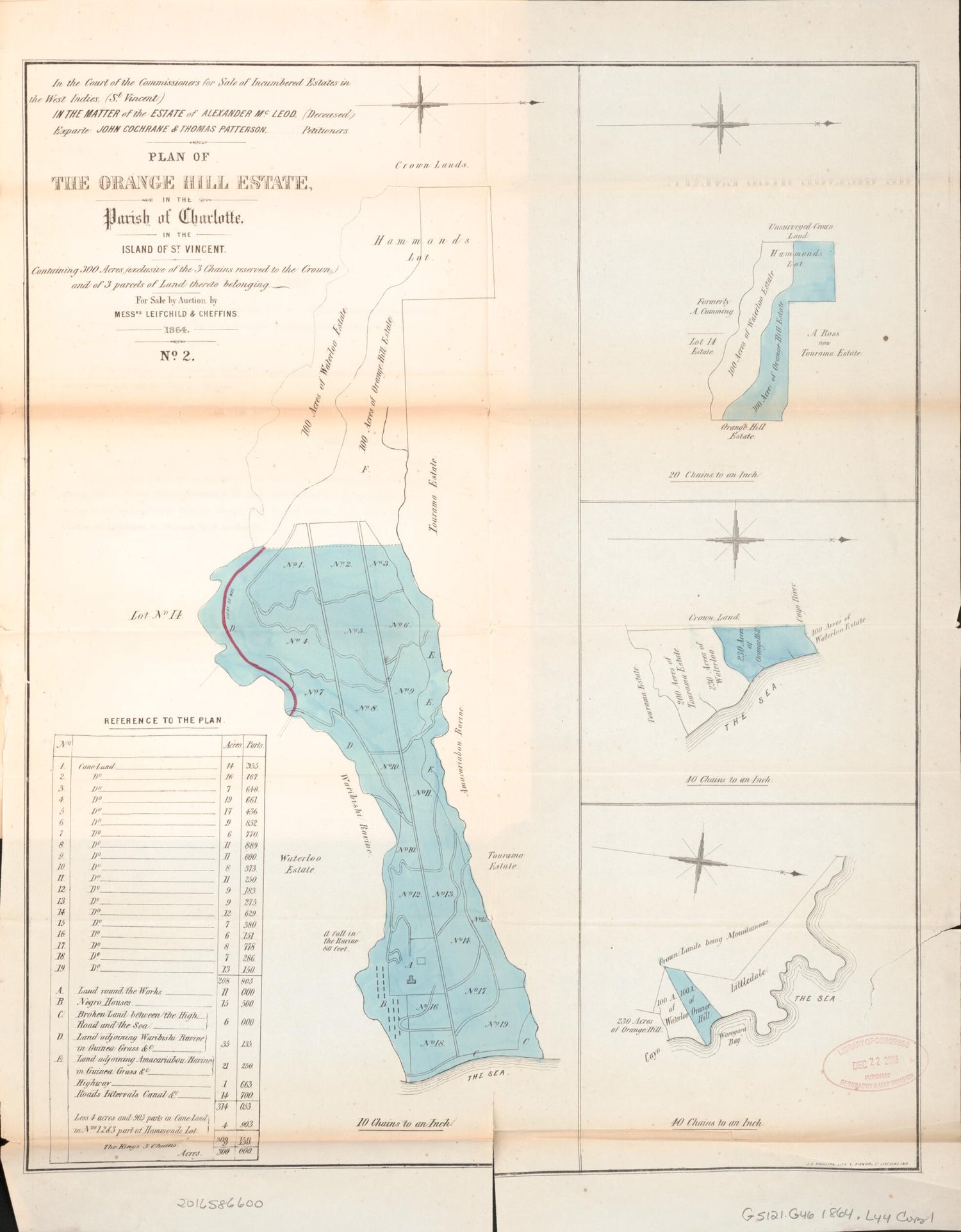 This old map of Plan of the Orange Hill Estate from Encumbered Estates In the West Indies (St. Vincent) from 1864 was created by Henry James Stonor in 1864