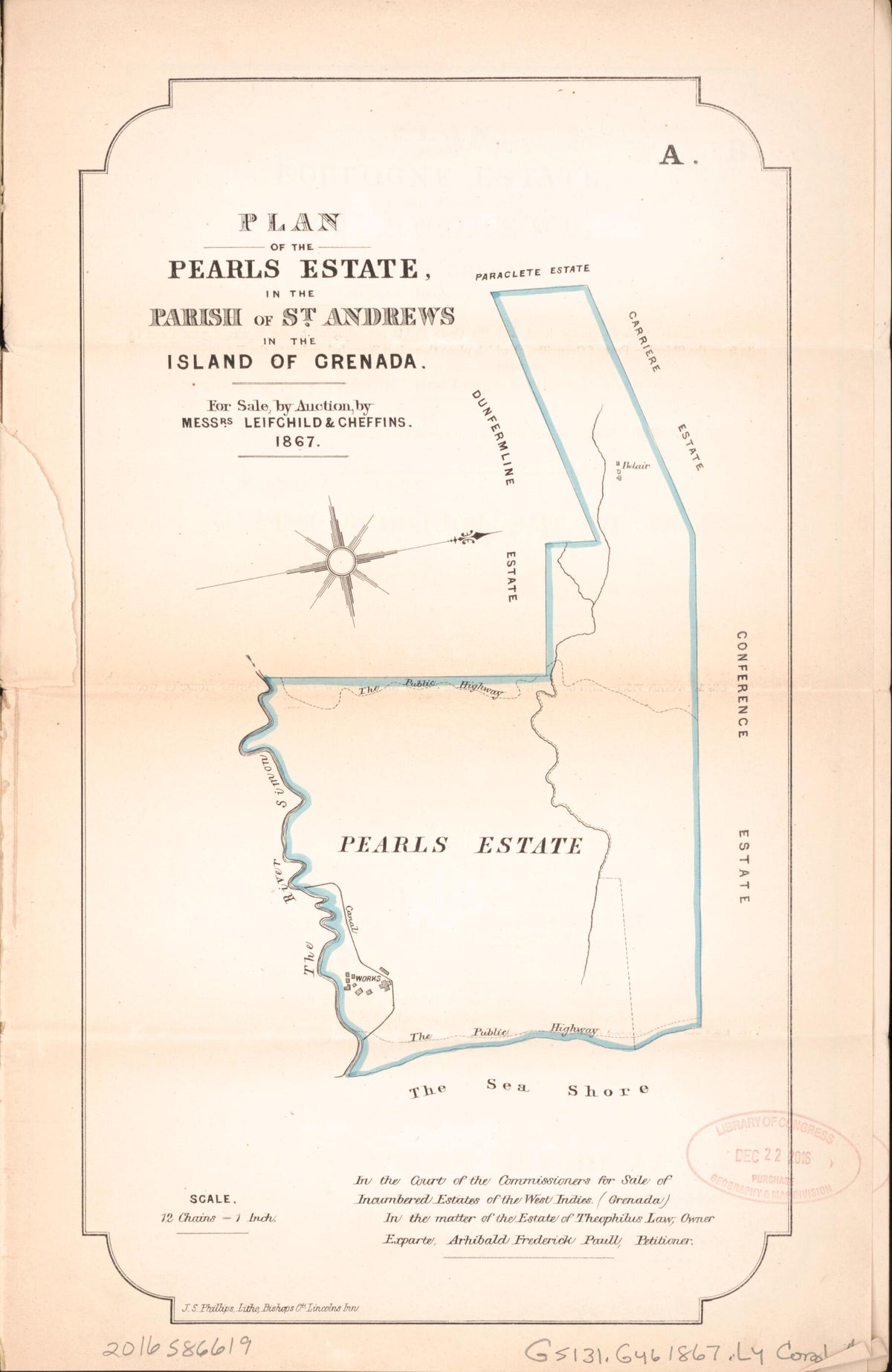 Plan of the Pearls Estate from Encumbered Estates In the West Indies (Grenada) 1867 by Relic Map Company