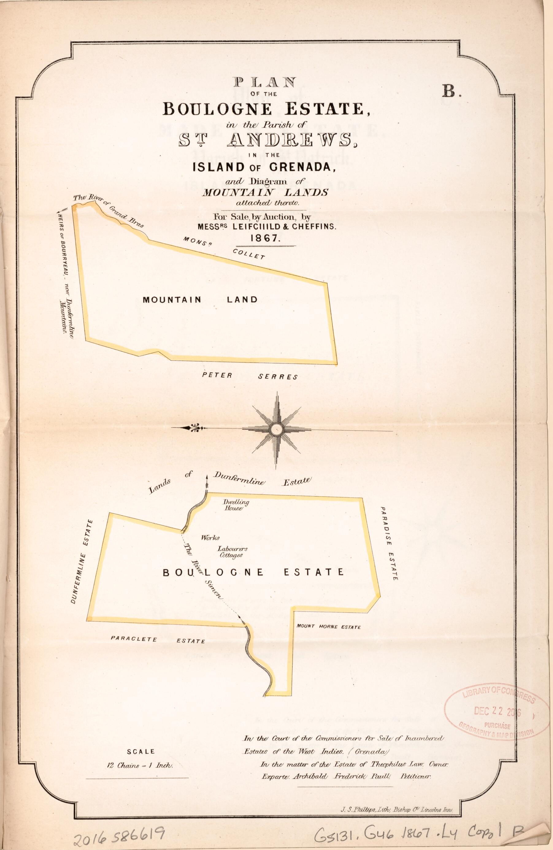 This old map of Plan of the Boulogne Estate from Encumbered Estates In the West Indies (Grenada) from 1867 was created by  Leifchild &amp; Cheffins (Firm) in 1867