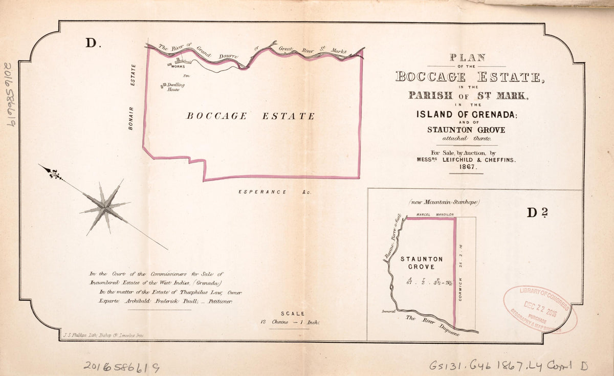 Plan of the Boccage Estate from Encumbered Estates In the West Indies (Grenada) 1867 by Relic Map Company
