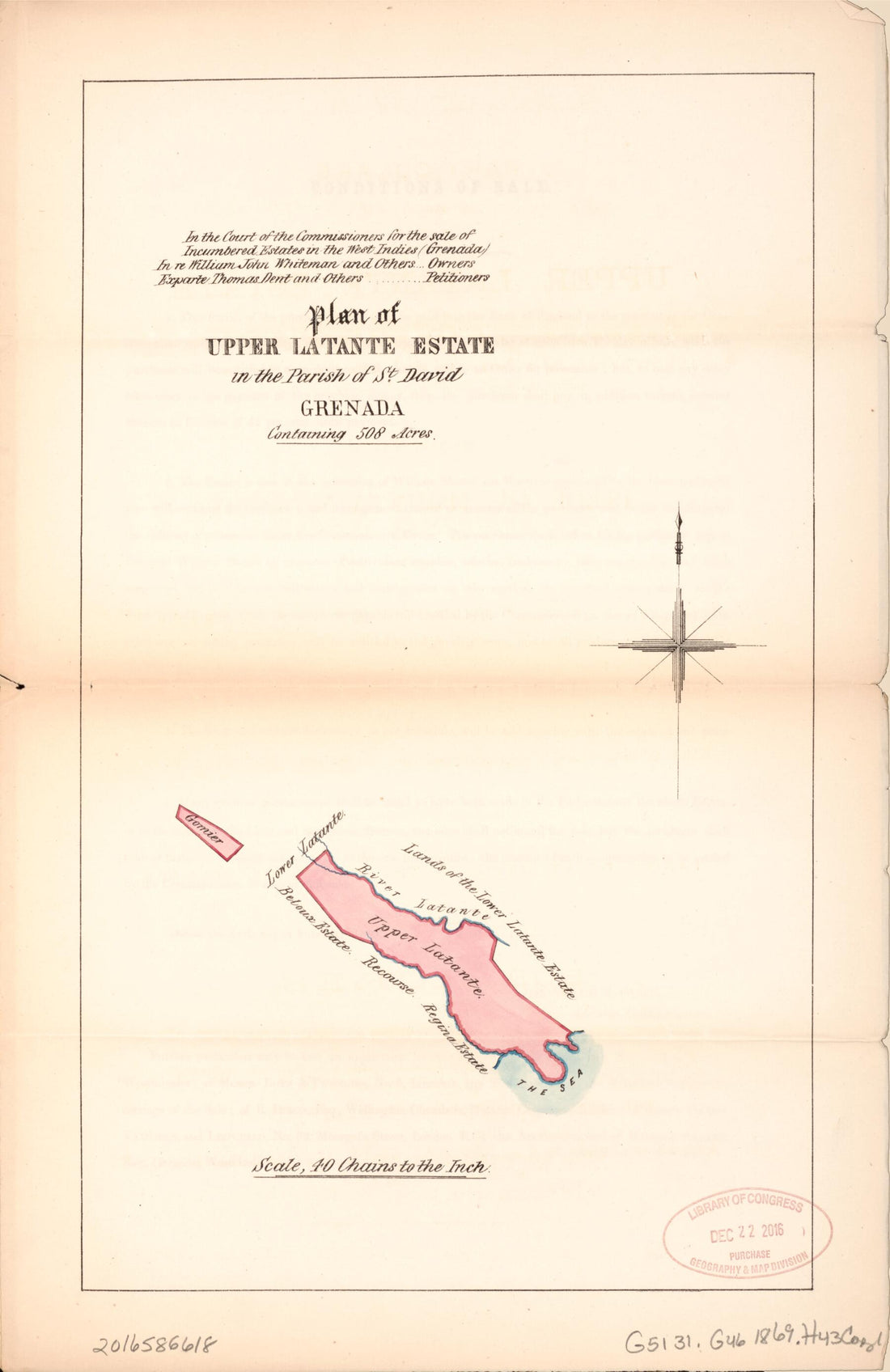 This old map of Plan of Upper Latante Estate from Encumbered Estates In the West Indies (Grenada) from 1869 was created by Vaughan &amp; Leifchild (Firm) Hards in 1869