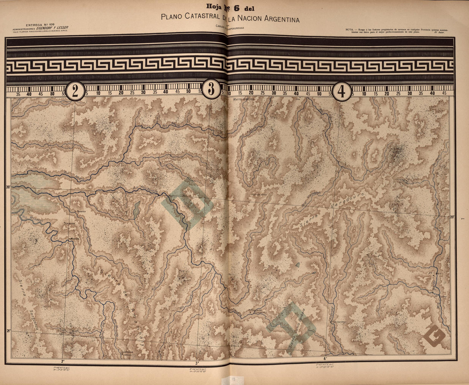 This old map of Plano Catastral De La Nacion Argentina, Hoja No. 6 from Argentina from 1901 was created by Carlos De Chapeaurouge in 1901