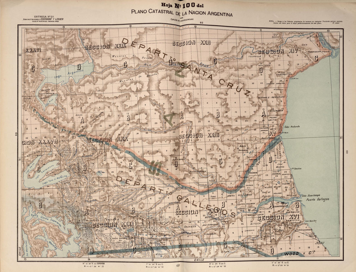 Plano Catastral De La Nacion Argentina, Hoja No. 100 from Argentina 1901 by Relic Map Company