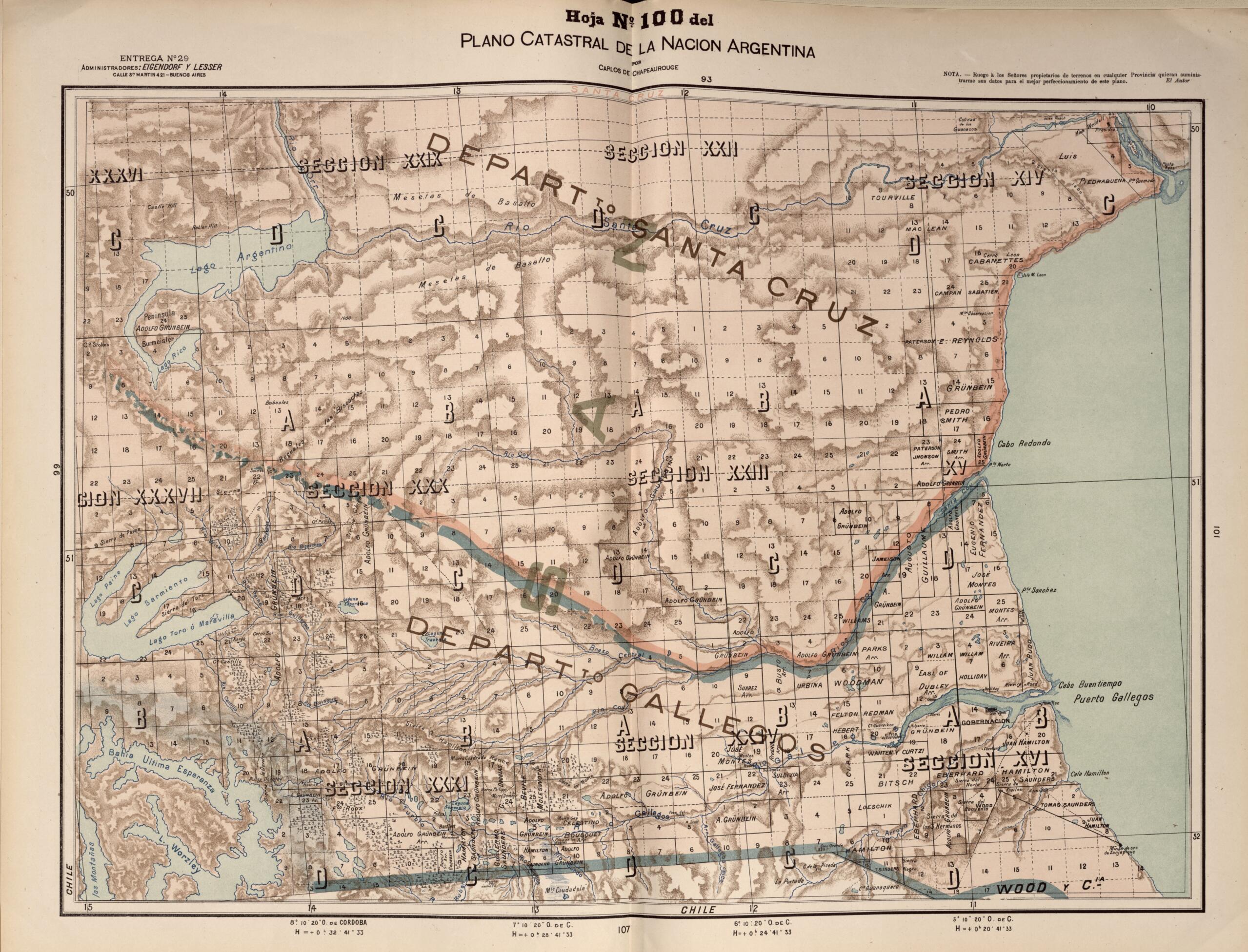 This old map of Plano Catastral De La Nacion Argentina, Hoja No. 100 from Argentina from 1901 was created by Carlos De Chapeaurouge in 1901