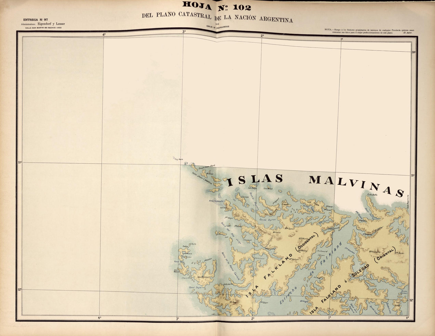 This old map of Plano Catastral De La Nacion Argentina, Hoja No. 102 from Argentina from 1901 was created by Carlos De Chapeaurouge in 1901