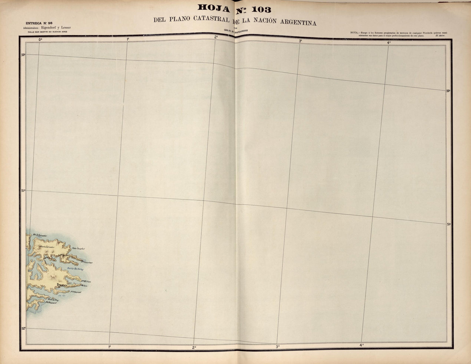 This old map of Plano Catastral De La Nacion Argentina, Hoja No. 103 from Argentina from 1901 was created by Carlos De Chapeaurouge in 1901