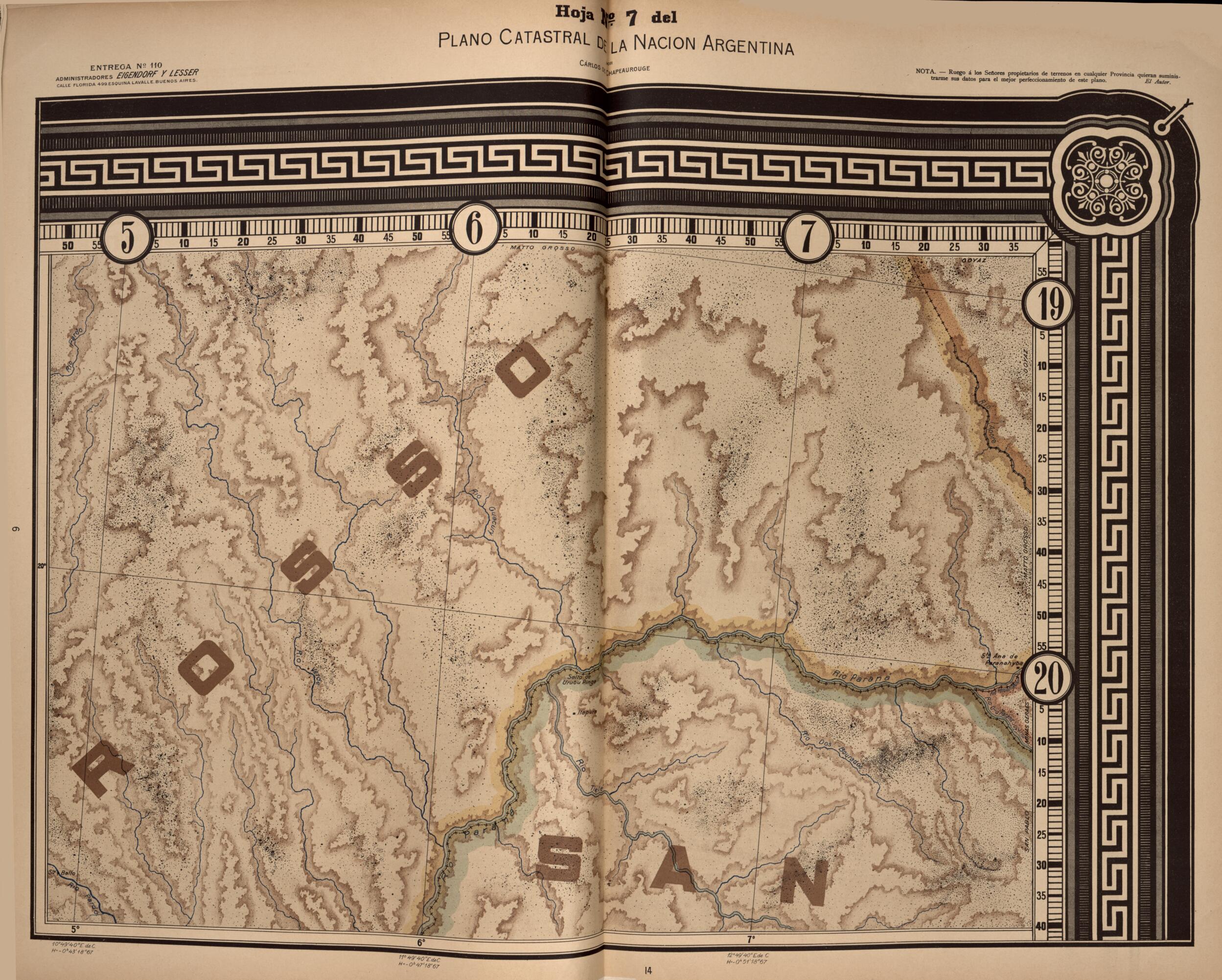 This old map of Plano Catastral De La Nacion Argentina, Hoja No. 7 from Argentina from 1901 was created by Carlos De Chapeaurouge in 1901