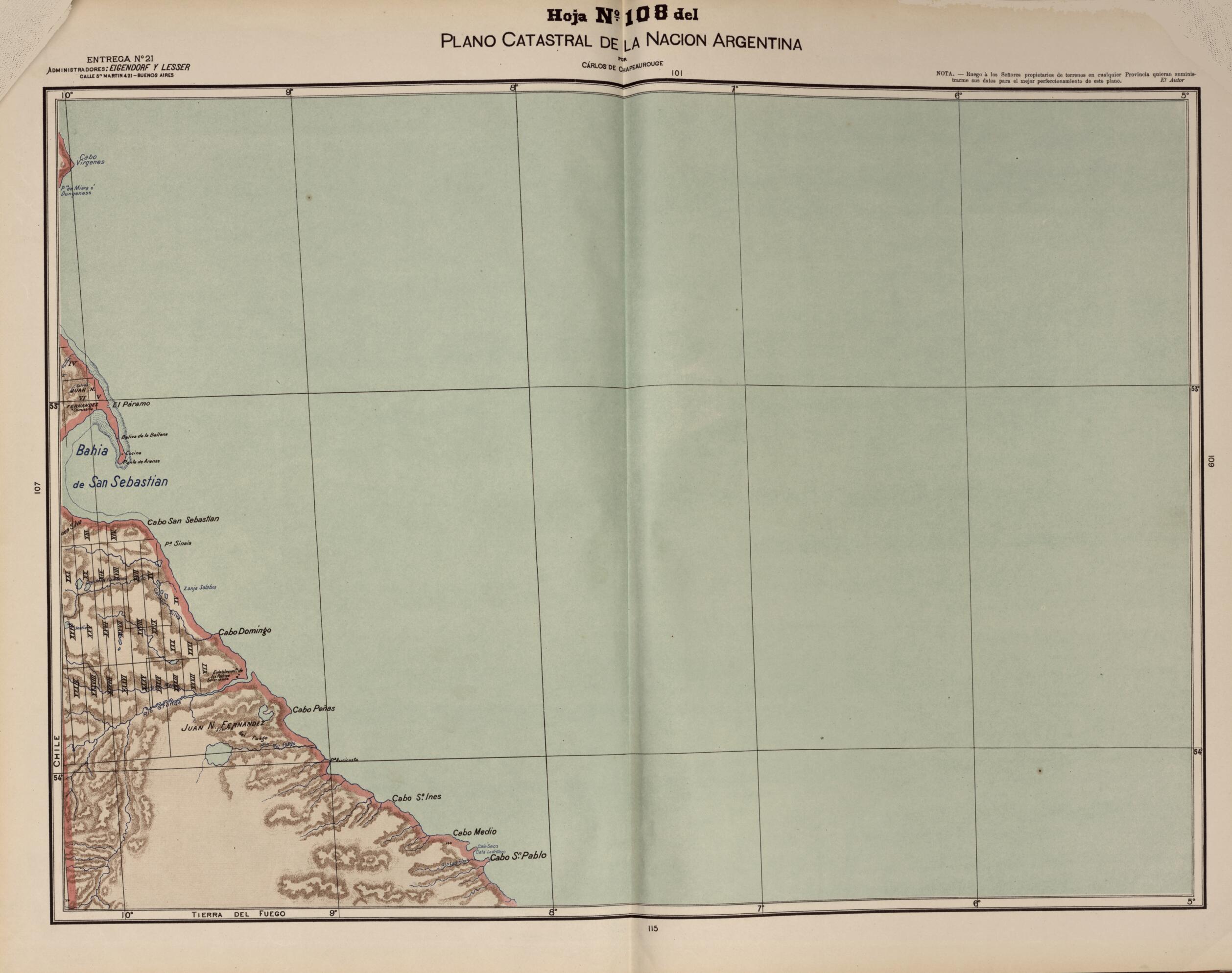 This old map of Plano Catastral De La Nacion Argentina, Hoja No. 108 from Argentina from 1901 was created by Carlos De Chapeaurouge in 1901