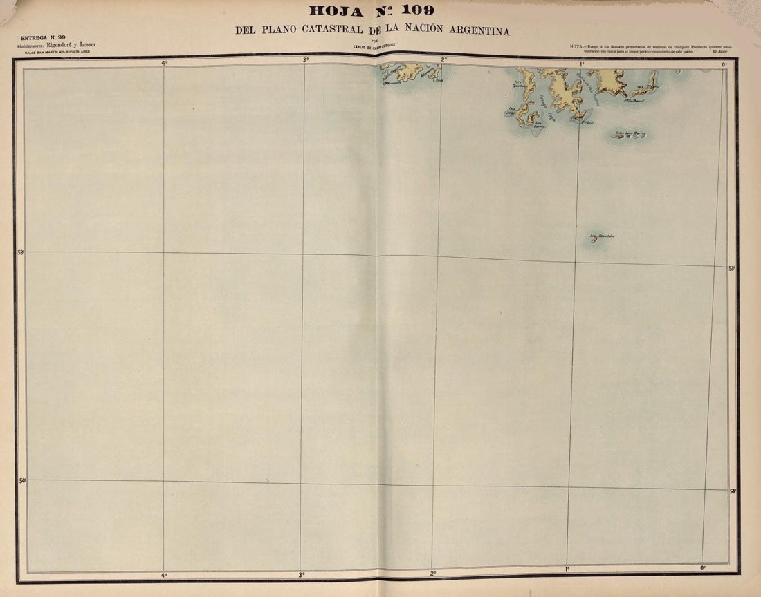 This old map of Plano Catastral De La Nacion Argentina, Hoja No. 109 from Argentina from 1901 was created by Carlos De Chapeaurouge in 1901