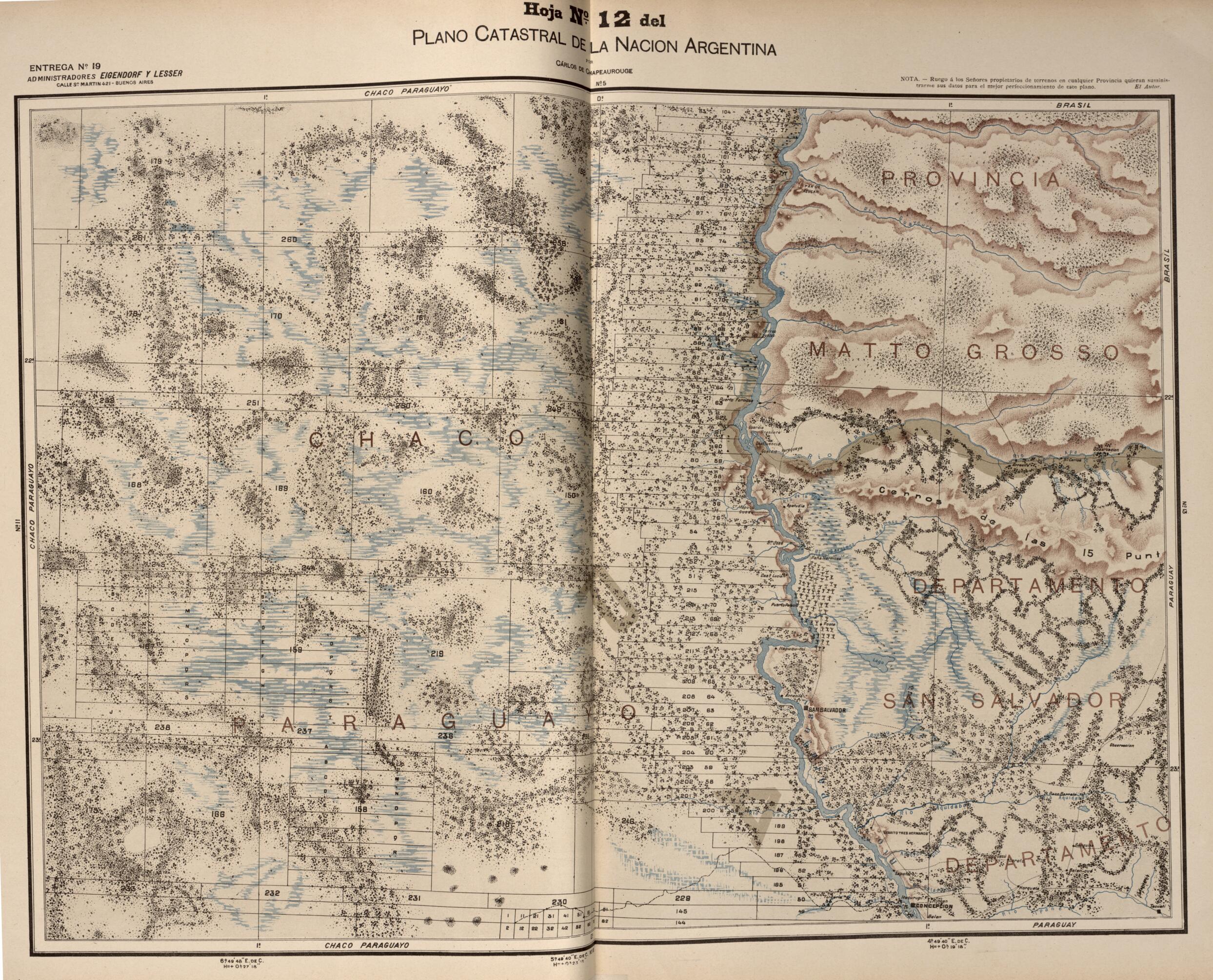 This old map of Plano Catastral De La Nacion Argentina, Hoja No. 12 from Argentina from 1901 was created by Carlos De Chapeaurouge in 1901