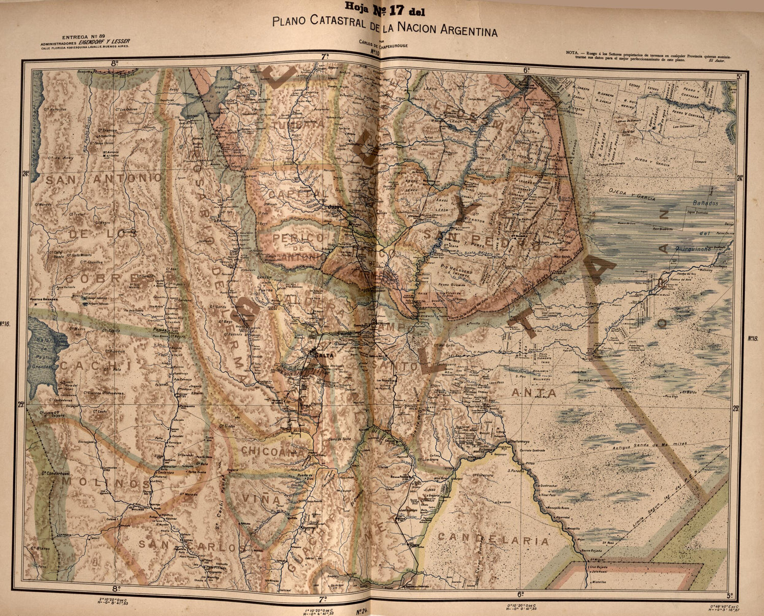 This old map of Plano Catastral De La Nacion Argentina, Hoja No. 17 from Argentina from 1901 was created by Carlos De Chapeaurouge in 1901