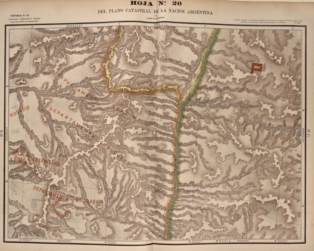 This old map of Plano Catastral De La Nacion Argentina, Hoja No. 20 from Argentina from 1901 was created by Carlos De Chapeaurouge in 1901