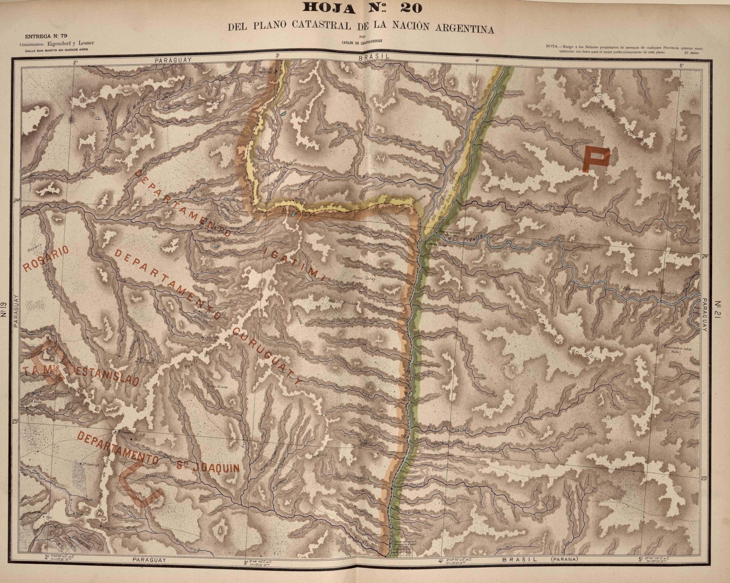 This old map of Plano Catastral De La Nacion Argentina, Hoja No. 20 from Argentina from 1901 was created by Carlos De Chapeaurouge in 1901